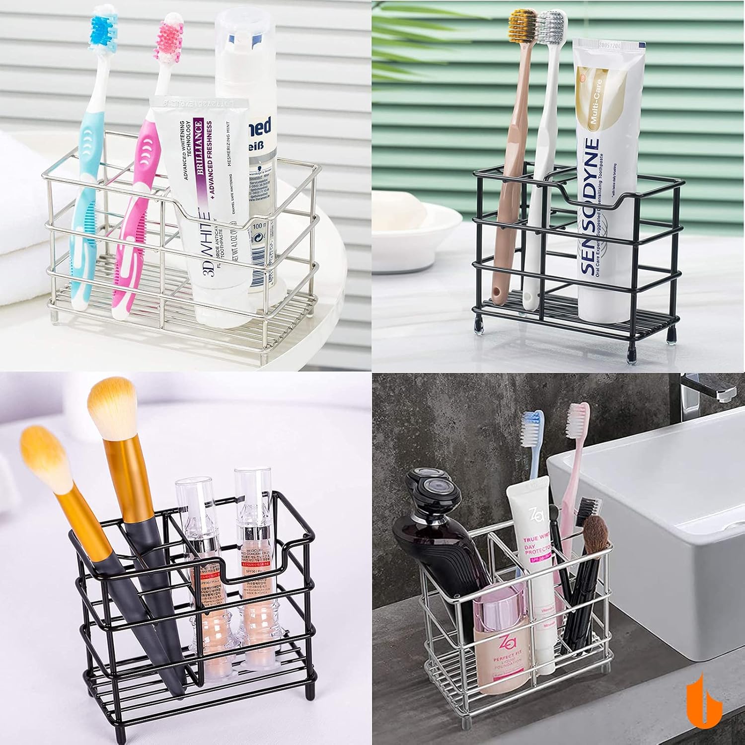 304 Stainless Steel Bathroom Toothbrush Holder Toothpaste Holder Stand Bathroom Accessories Organizer Black, Small