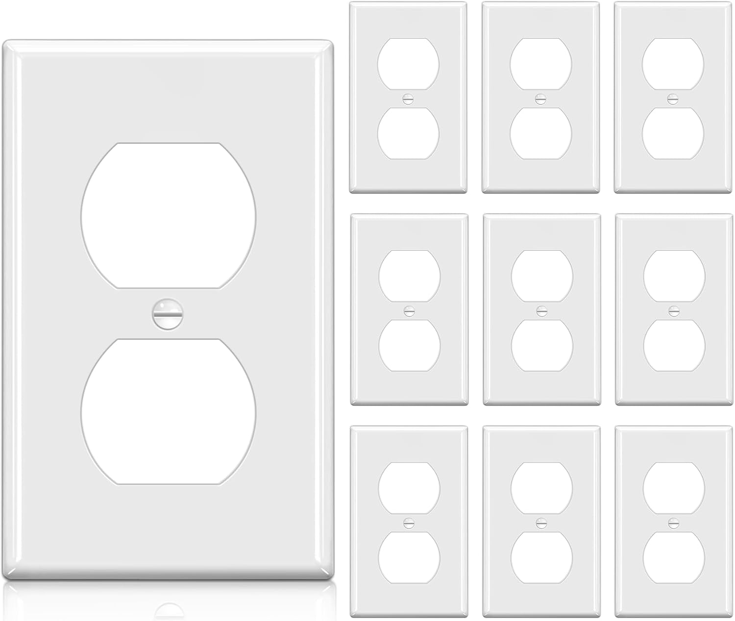 10 Pack 1-Gang Duplex Wall Plate, Unbreakable Polycarbonate Outlet and Switch Cover, cUL Listed Single Faceplate, Standard Size, White