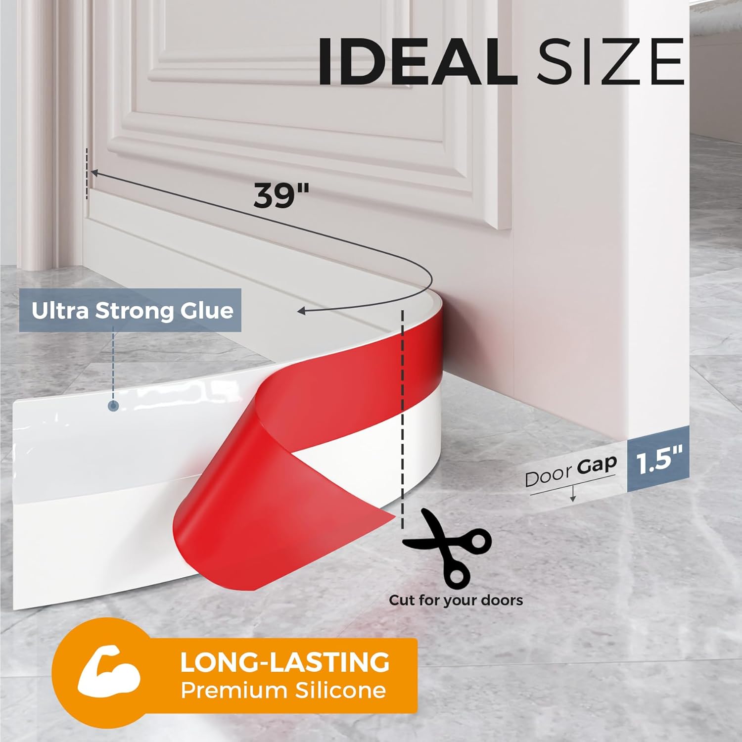 2 Pack Door Draft Stopper, Under Door Draft Blocker, Soundproof Weather Stripping Door Seal, 2"" W x 39"" L, White