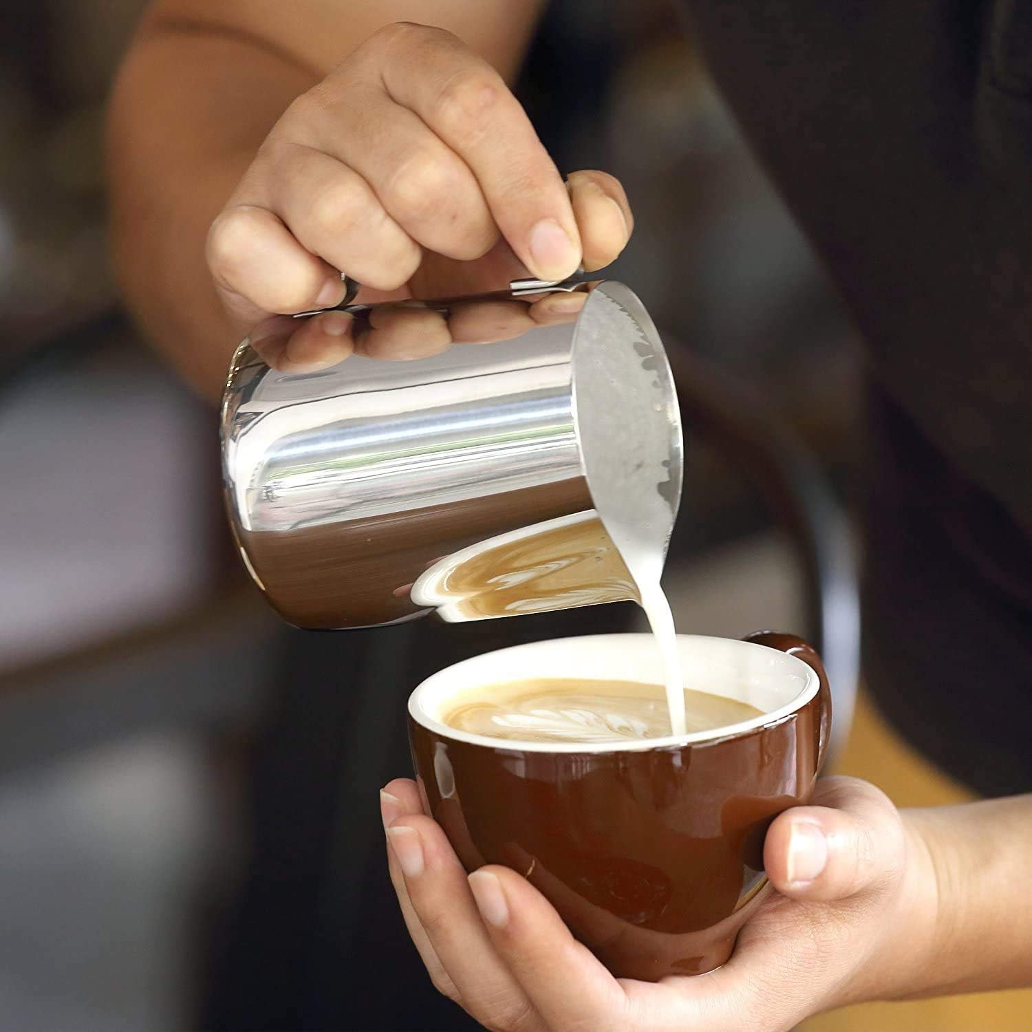 Milk Frothing Pitcher, 12oz Milk Frother Cup Espresso Cup Stainless Steel