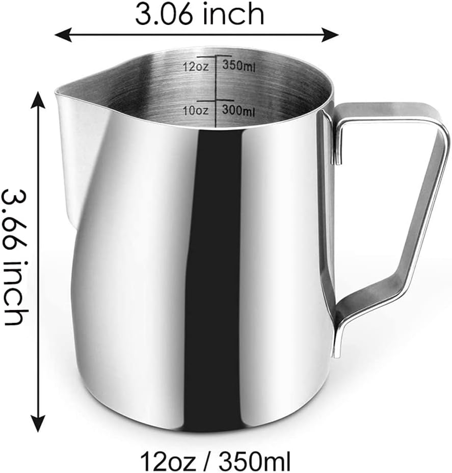 Milk Frothing Pitcher, 12oz Milk Frother Cup Espresso Cup Stainless Steel