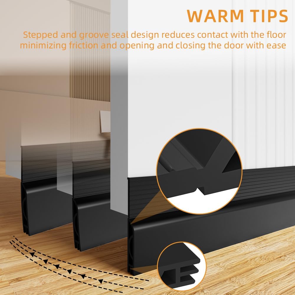 Silicone Door Draft Stopper, Adjustable Weather Stripping Door Seal,Door Sweep Strip Under Door Draft Blocker, Soundproof Door Bottom Seal Strip for Interior & Exterior Doors Black, 2" W x 39" L