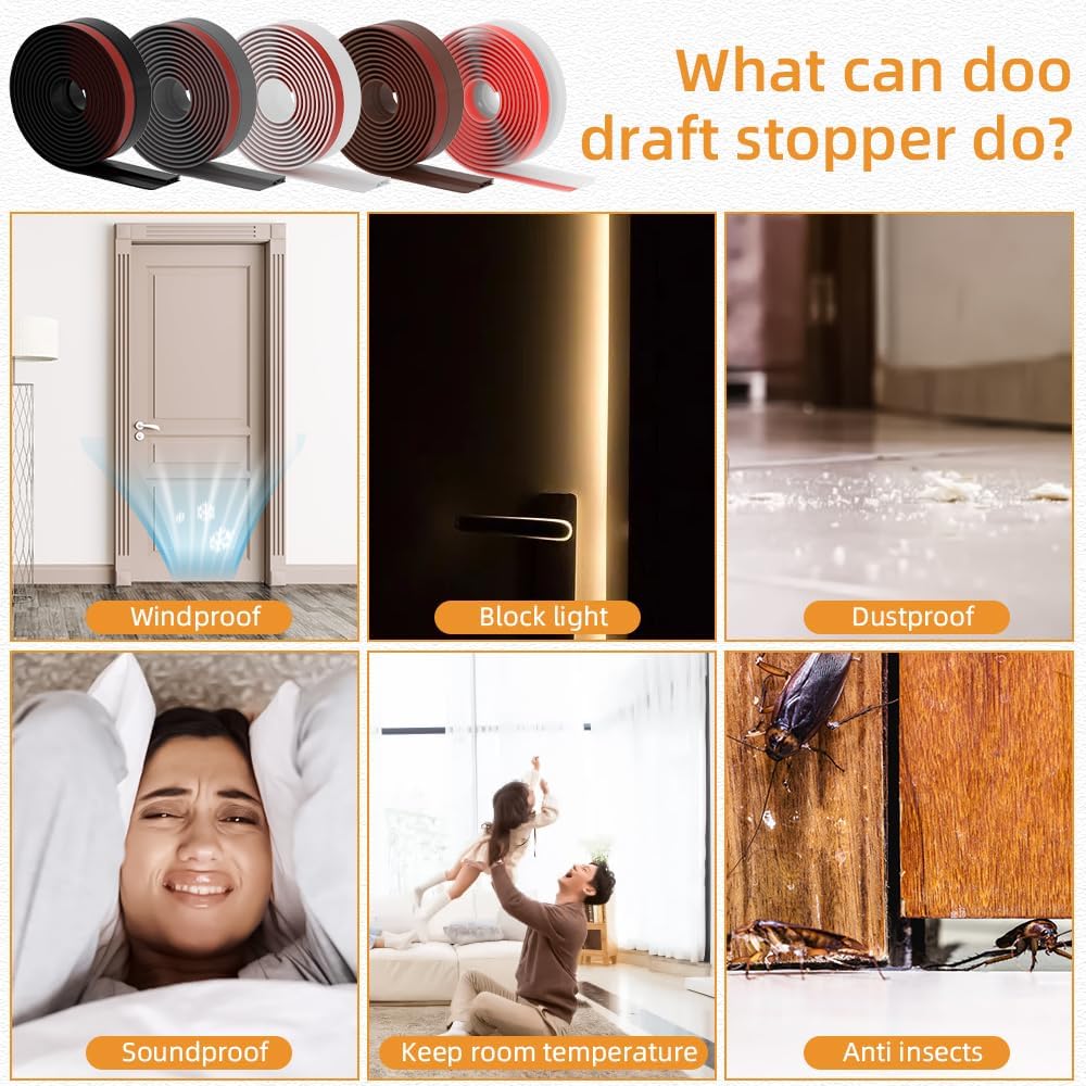 Silicone Door Draft Stopper, Adjustable Weather Stripping Door Seal,Door Sweep Strip Under Door Draft Blocker, Soundproof Door Bottom Seal Strip for Interior & Exterior Doors Black, 2" W x 39" L