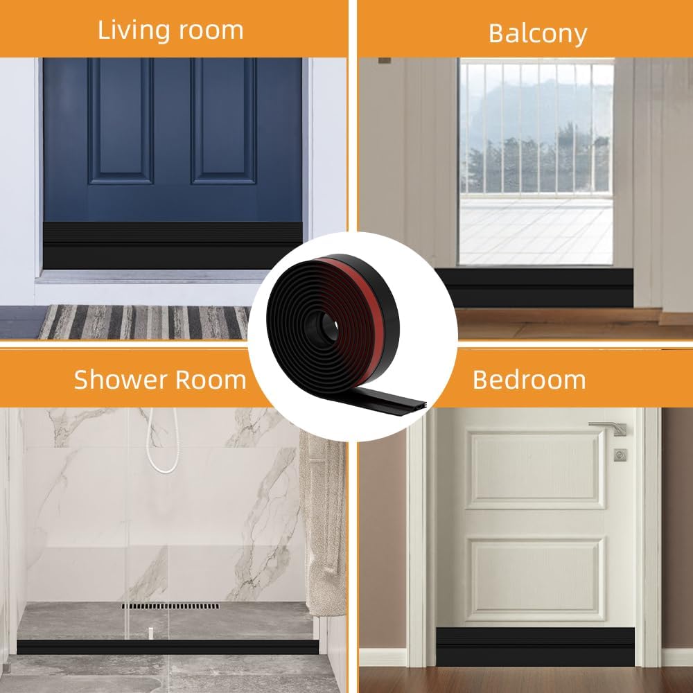 Silicone Door Draft Stopper, Adjustable Weather Stripping Door Seal,Door Sweep Strip Under Door Draft Blocker, Soundproof Door Bottom Seal Strip for Interior & Exterior Doors Black, 2" W x 39" L