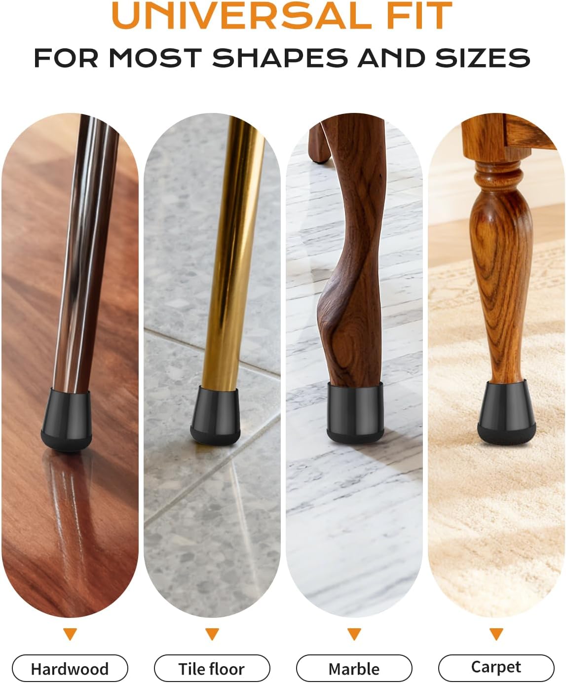 24 PCS Silicone & Felt Chair Leg Floor Protectors for Hardwood Floors - Furniture Pads, Chair Leg Covers/Cups - No Noise & Scratch-Proof - Round XS Fits 9/16" to 12/16" / 15-19mm , Black