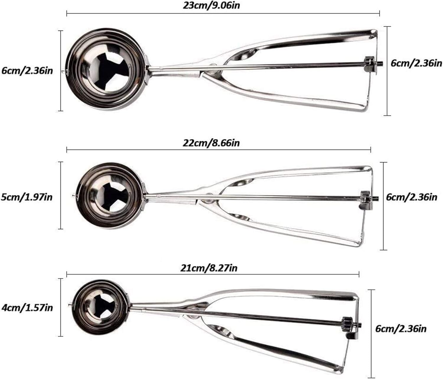 Cookie Scoop Set 3 PCS, with Trigger Large-Medium-Small Size for Kitchen Family Ice Cream Cookie Cupcake Muffin Meatbal Multipurpose tainless Steel Ice Cream Scooper