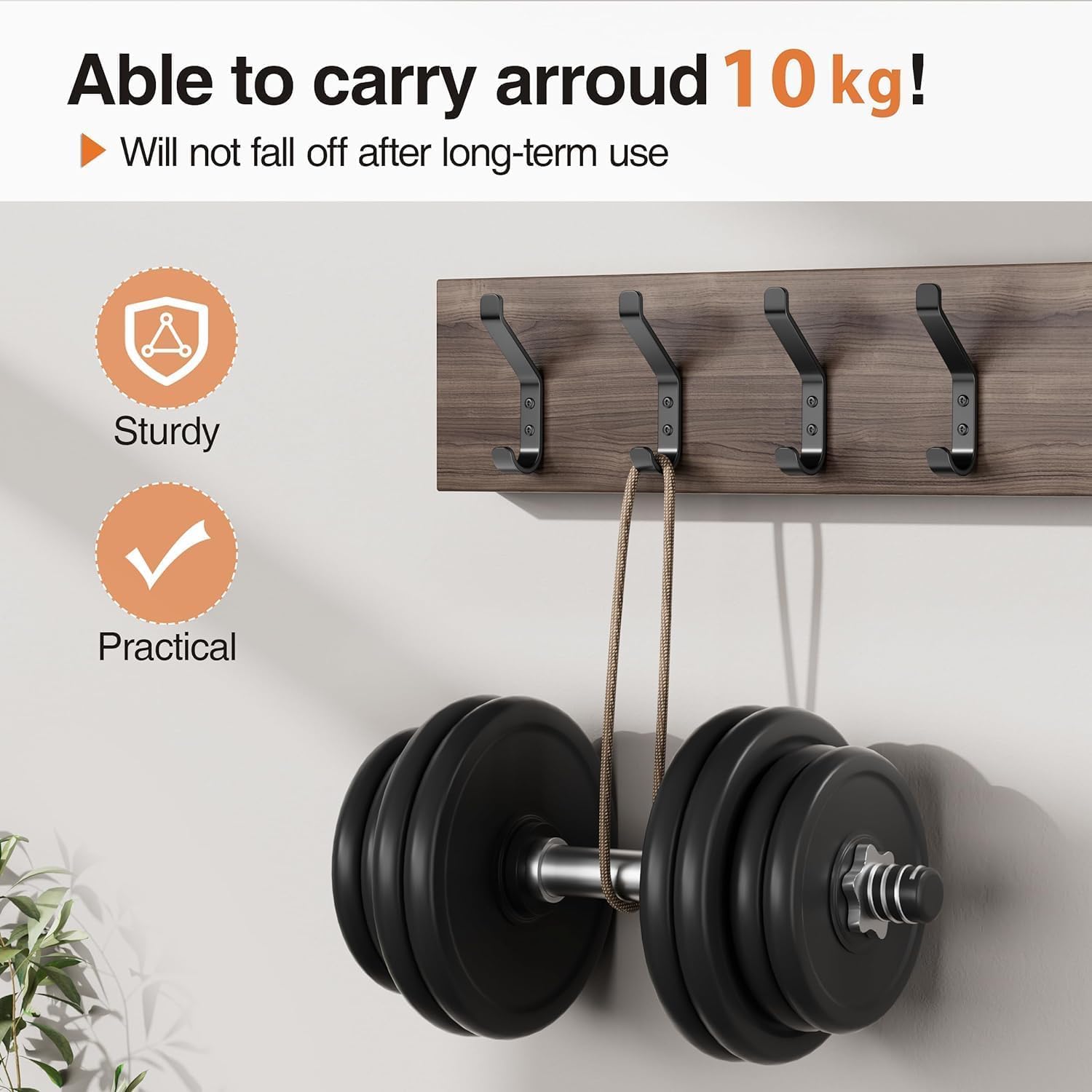 10-Pack Coat Hook for Hanging, 10KG Max , Stainless Wall Hooks for Towel, Hat, Backpack, Key, Clothes, Wall Mounted Coat Hanger for Closet, Black 10 CM