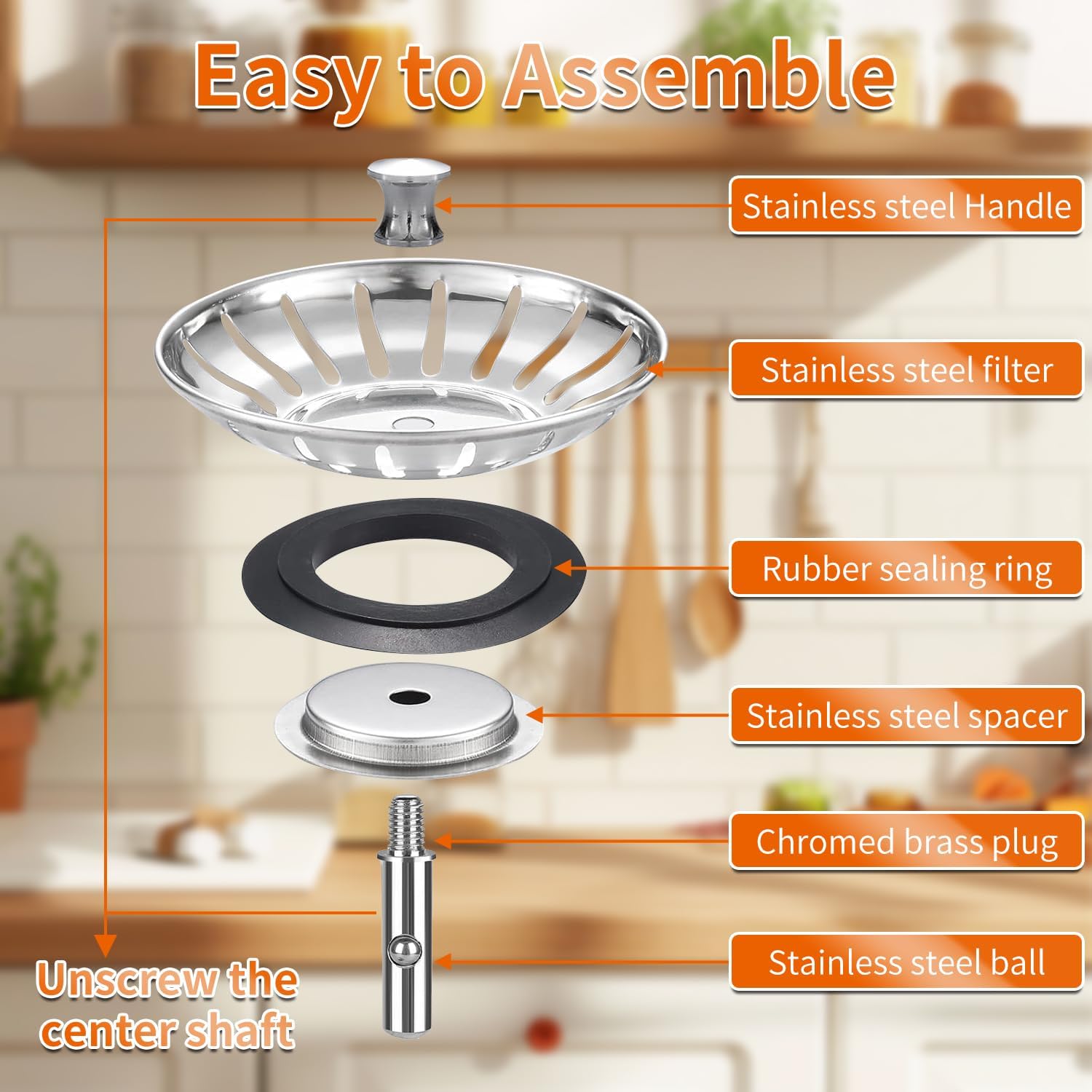 Kitchen Sink Strainer - 2Pack Sink Drain Stopper, 80mm 3.15in Stainless Steel Kitchen Sink Accessories Plug with Anti-Clogging Basket, Bouchon Evier Cuisine