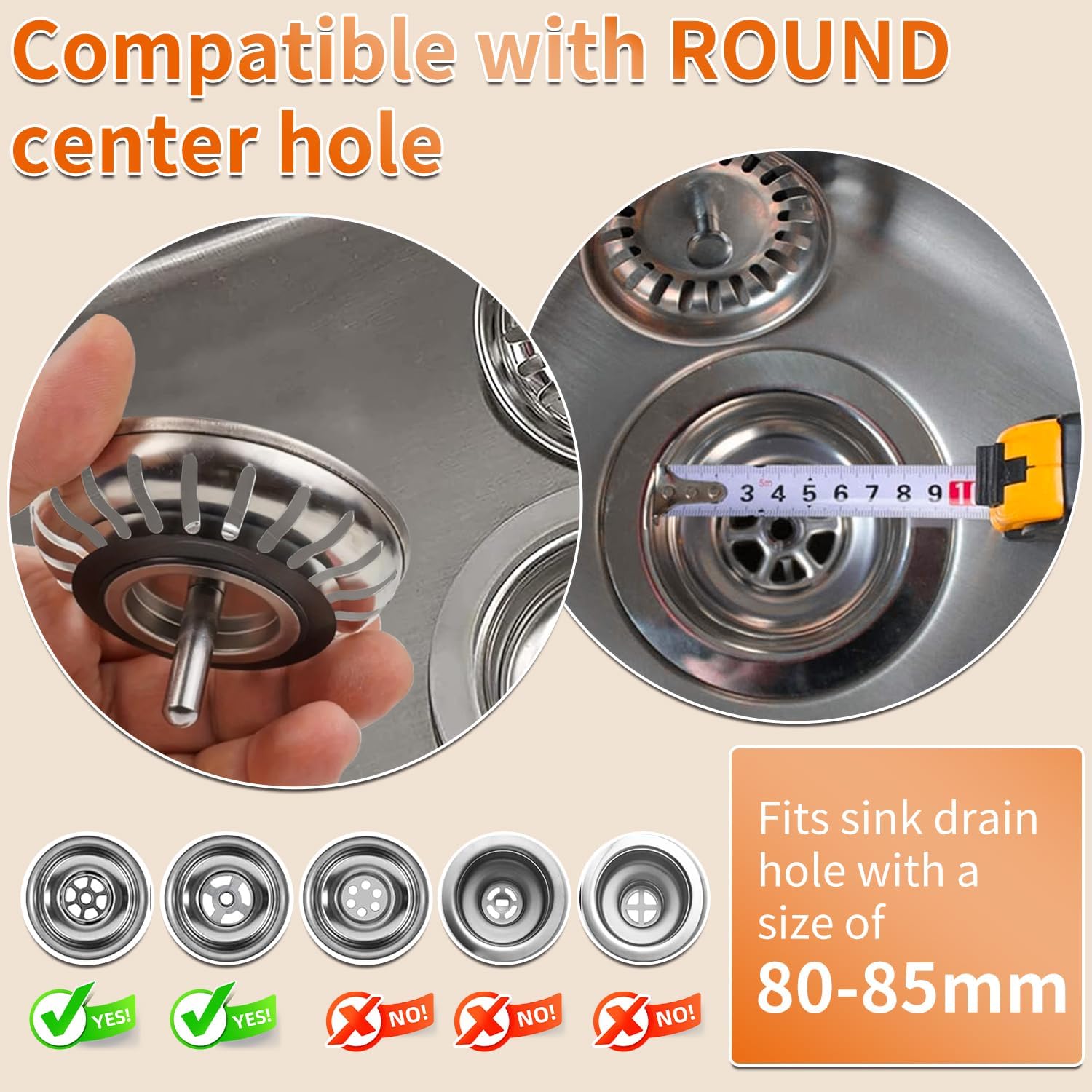Kitchen Sink Strainer - 2Pack Sink Drain Stopper, 80mm 3.15in Stainless Steel Kitchen Sink Accessories Plug with Anti-Clogging Basket, Bouchon Evier Cuisine
