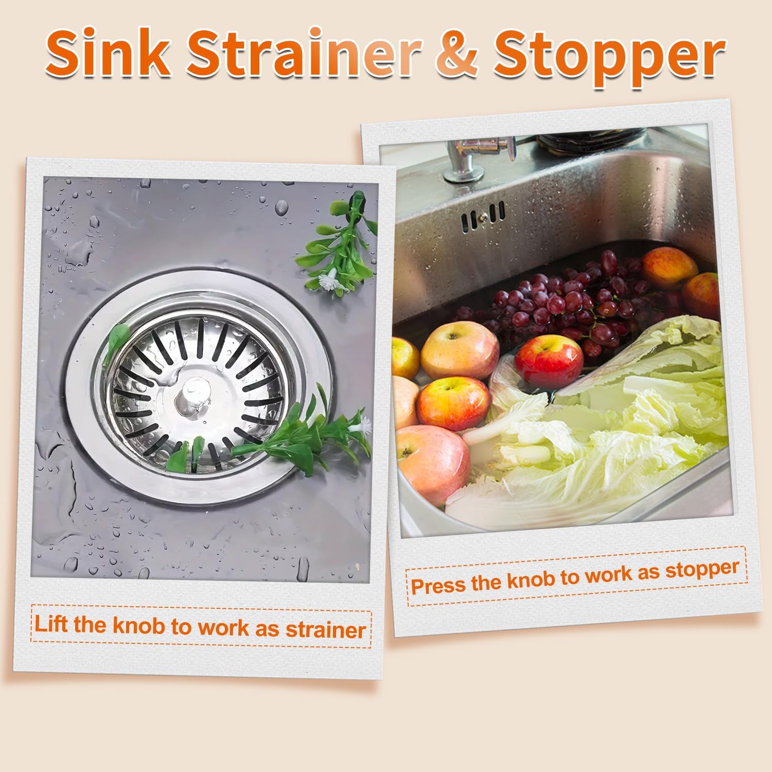 Kitchen Sink Strainer - 2Pack Sink Drain Stopper, 80mm 3.15in Stainless Steel Kitchen Sink Accessories Plug with Anti-Clogging Basket, Bouchon Evier Cuisine