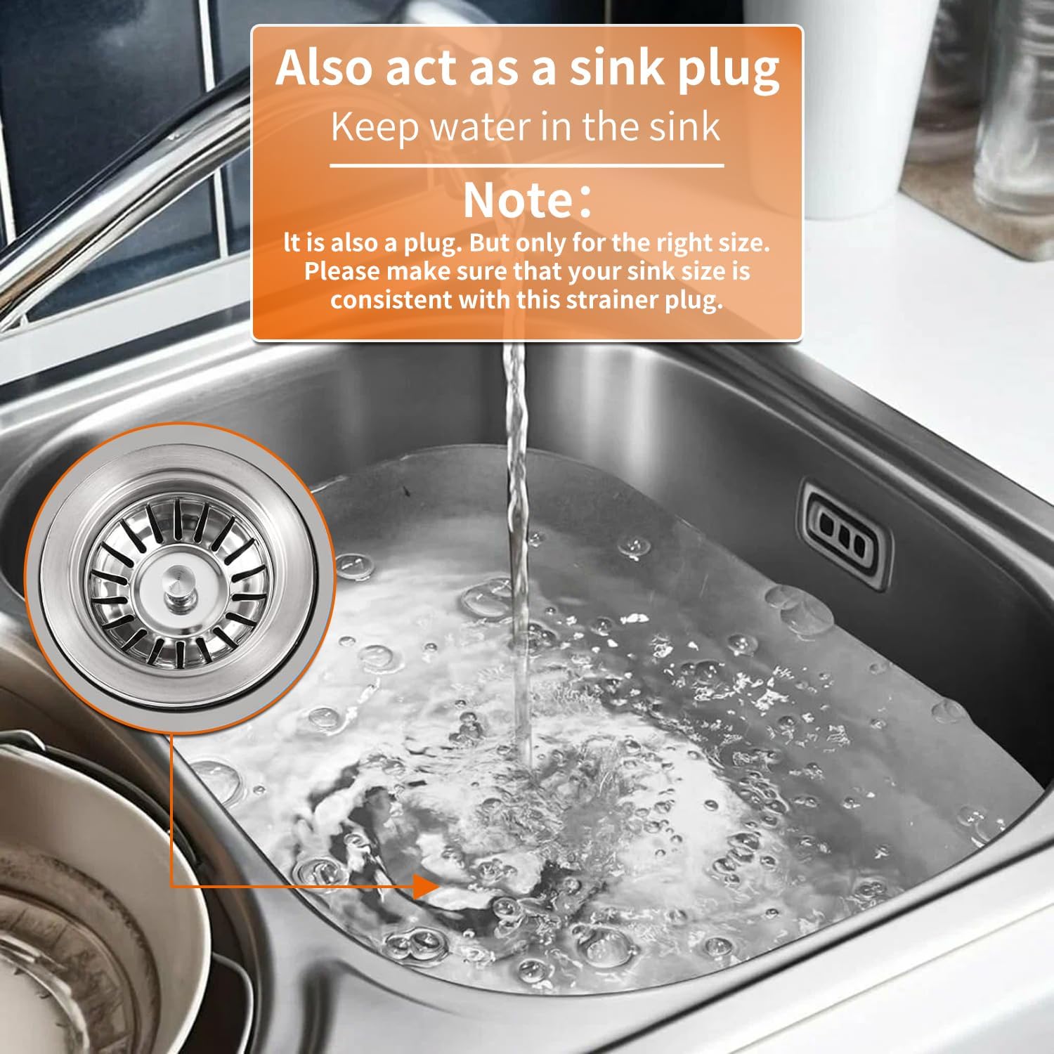 Kitchen Sink Strainer - 2Pack Sink Drain Stopper, 80mm 3.15in Stainless Steel Kitchen Sink Accessories Plug with Anti-Clogging Basket, Bouchon Evier Cuisine