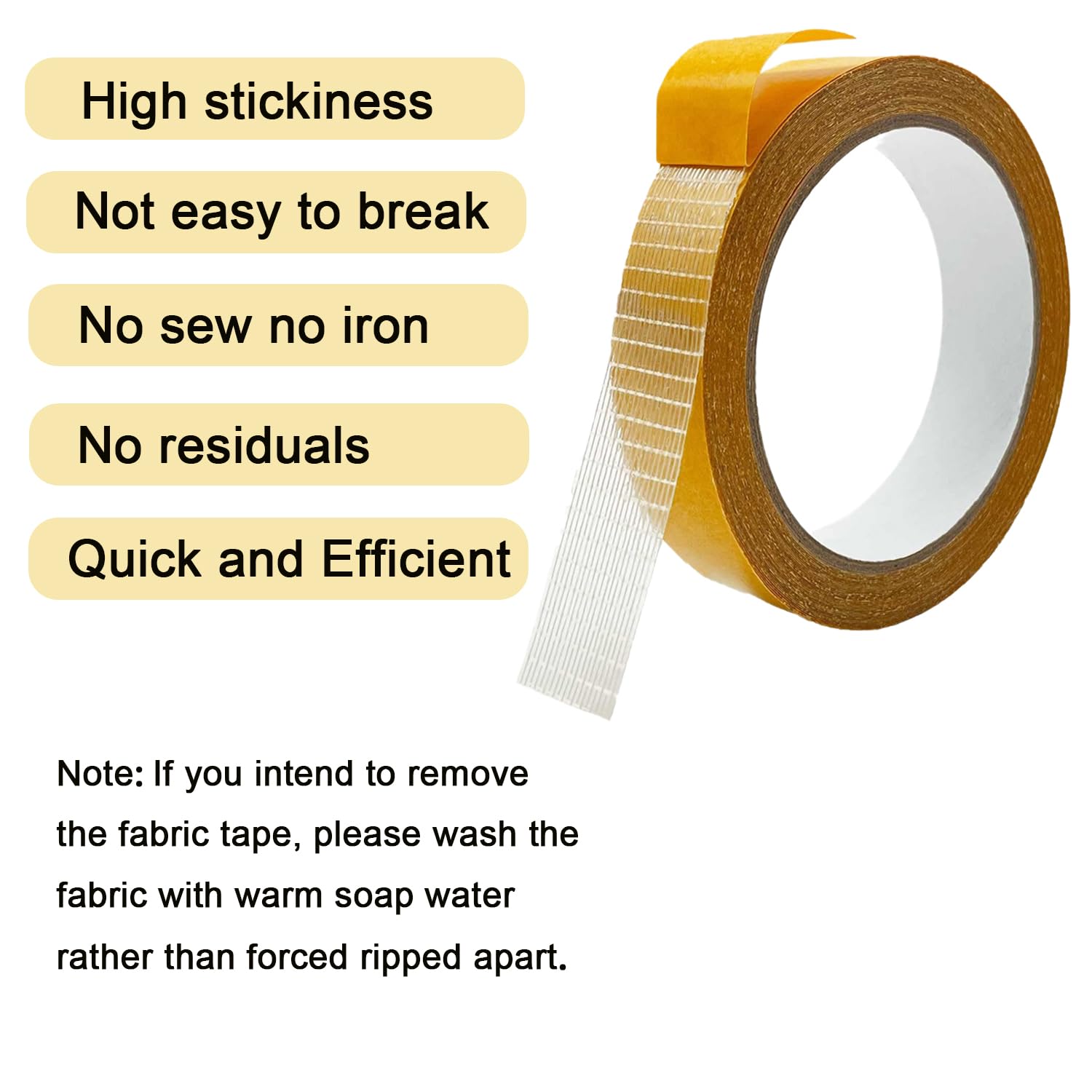 Heavy Duty Double Sided Fabric Tape, 1 Inch X 33FT Stitch Witchery Hem Tape for Pants Clothes Curtain Fabric Sofa Covers, No Sewing Ironing, Strong Adhesive Tape for Rug, Carpet, Art