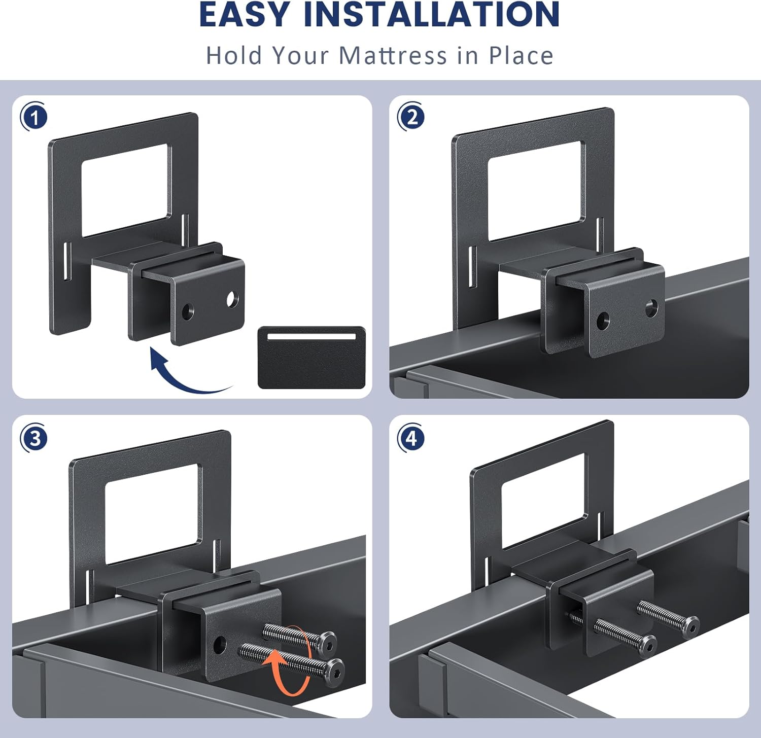 Non Slip Mattress Gaskets for Metal Bed Frame, Mattress Holder in Place Gripper, Adjustable Mattress Retainer Bar, Keep Mattress from Sliding Gripper, 4 PCS, Black