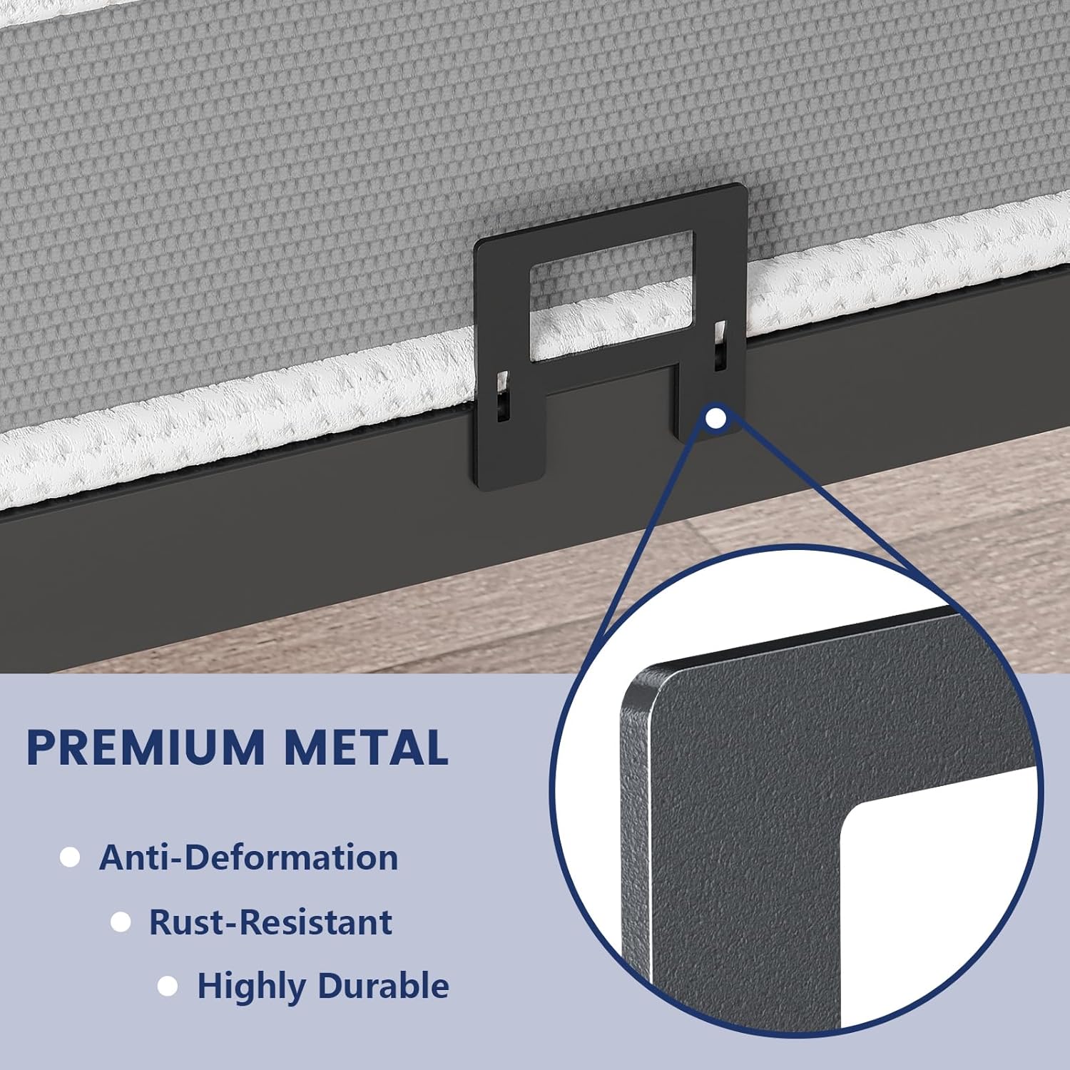 Non Slip Mattress Gaskets for Metal Bed Frame, Mattress Holder in Place Gripper, Adjustable Mattress Retainer Bar, Keep Mattress from Sliding Gripper, 4 PCS, Black