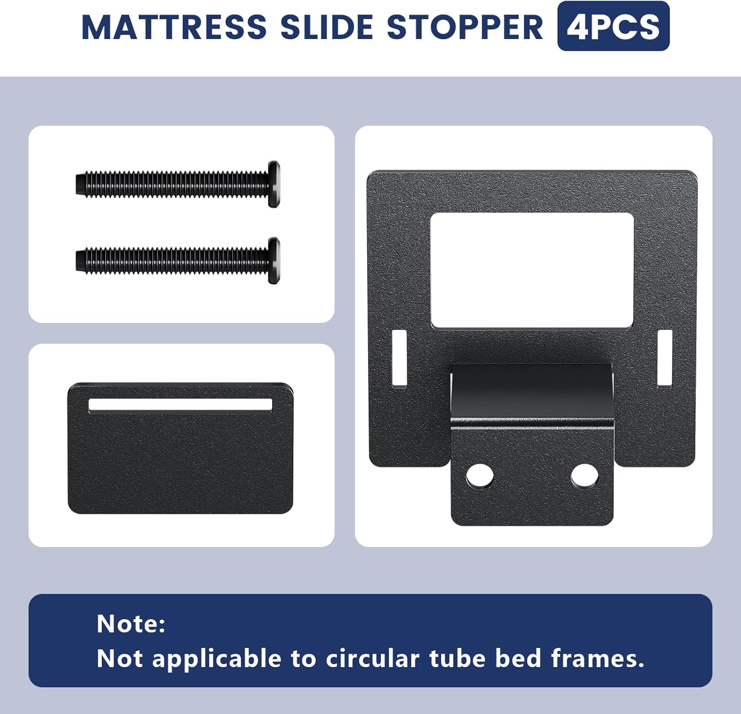 Non Slip Mattress Gaskets for Metal Bed Frame, Mattress Holder in Place Gripper, Adjustable Mattress Retainer Bar, Keep Mattress from Sliding Gripper, 4 PCS, Black