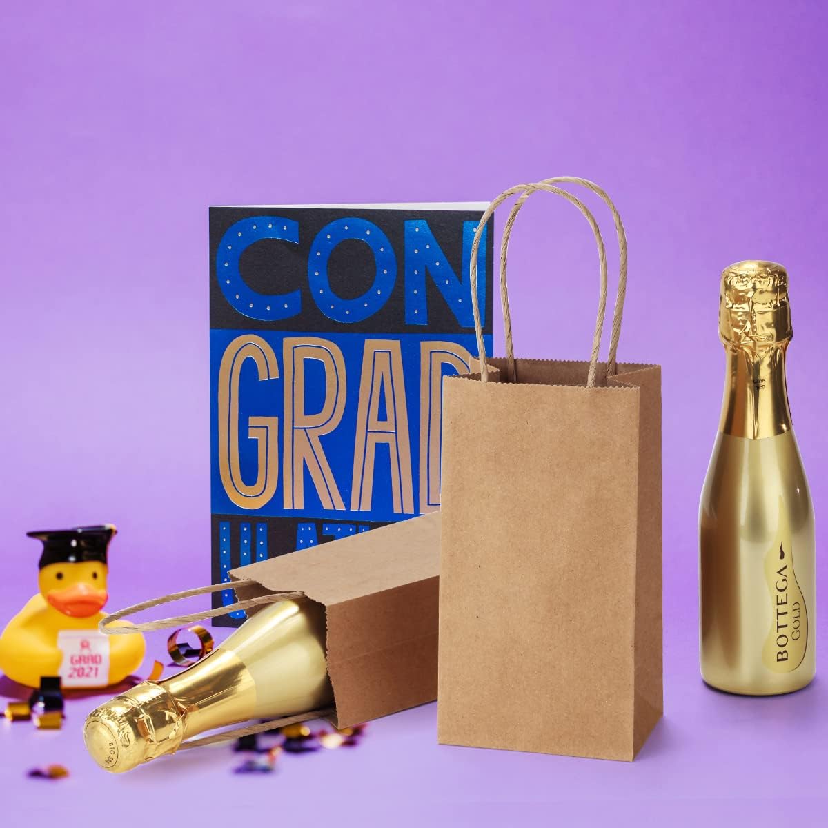 50 Pack 3.5x2.4x6.7 Inches Small Kraft Paper Gift Bags with Handles Bulk Mini Party Favor Bags Candy Bags 100% Recyclable Brown Paper Bag