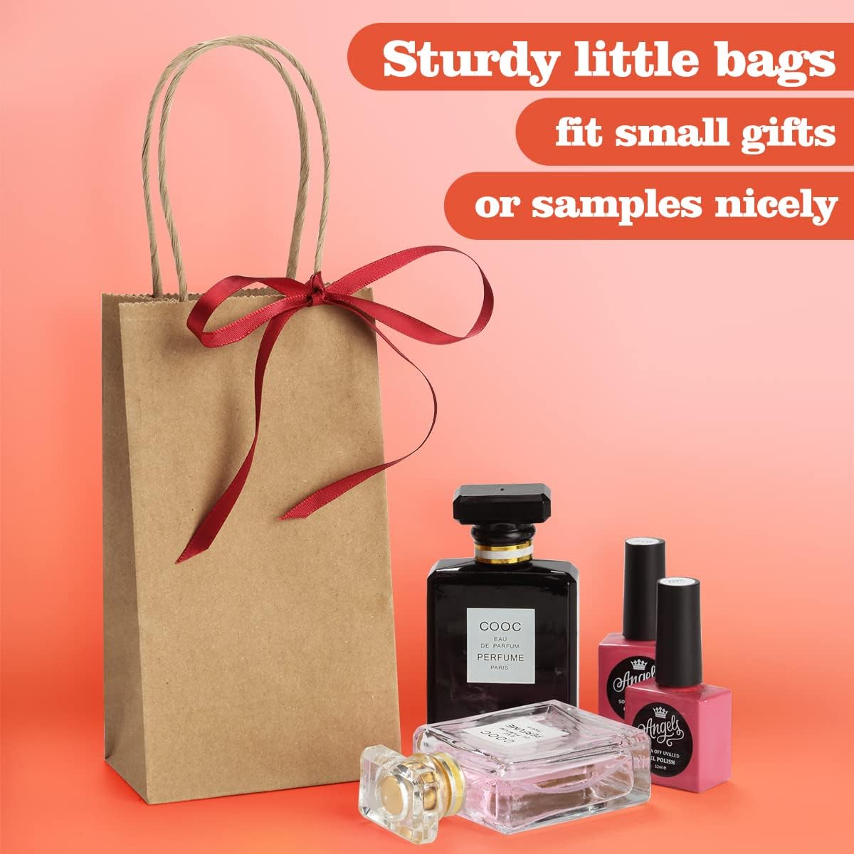 50 Pack 3.5x2.4x6.7 Inches Small Kraft Paper Gift Bags with Handles Bulk Mini Party Favor Bags Candy Bags 100% Recyclable Brown Paper Bag