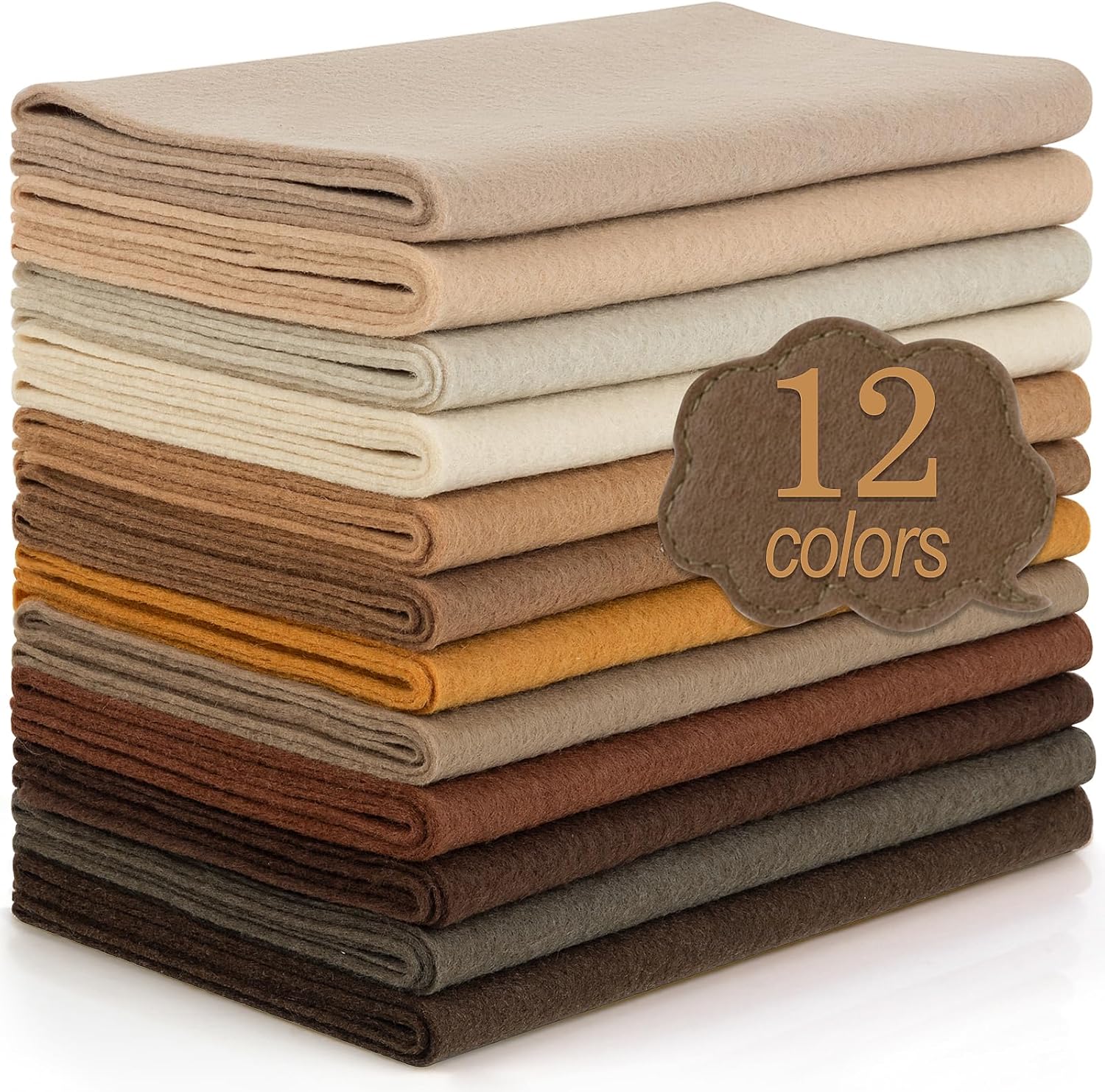 12 Rolls 8"x35" 20.5x90cm 1.4mm Thick Soft Felt Fabric Sheet 12 Assorted Brown Tone Series Colors Felt Pack for DIY Craft Sewing Squares Nonwoven Patchwork