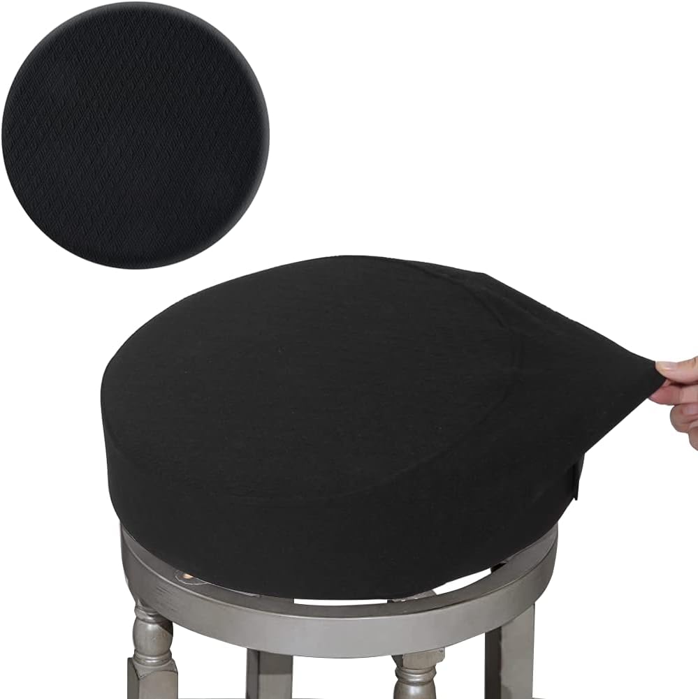 Bar Stool Covers, Luxury Fabric Dia.16-18" Round Crease-Resistant Stretchy Washable Jacquard Dustproof Stool Seat Slipcover, L-Black-1 Count