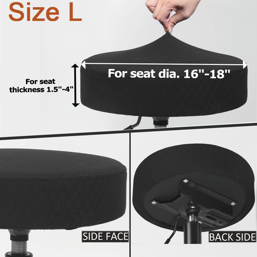 Bar Stool Covers, Luxury Fabric Dia.16-18" Round Crease-Resistant Stretchy Washable Jacquard Dustproof Stool Seat Slipcover, L-Black-1 Count