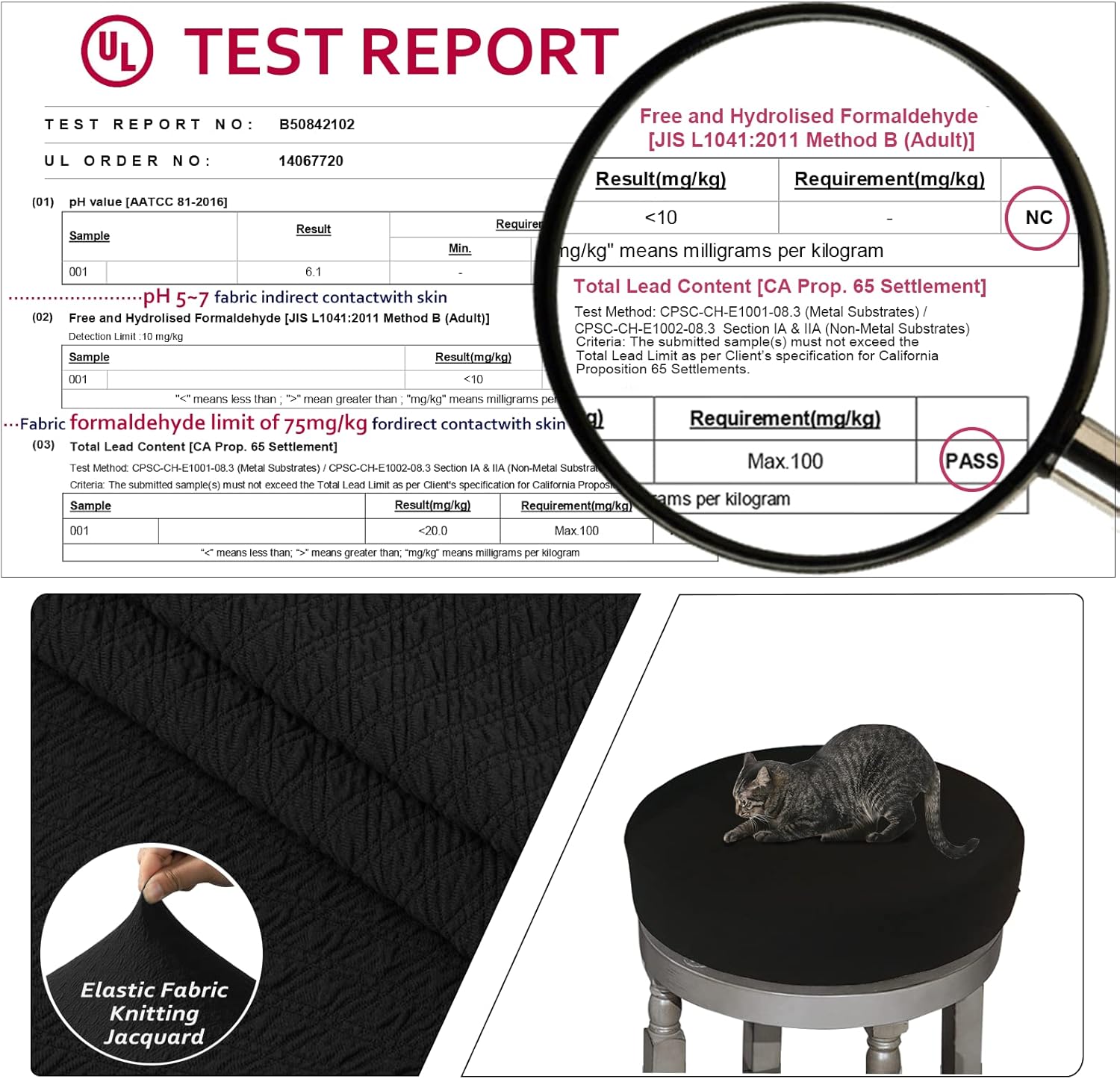 Bar Stool Covers, Luxury Fabric Dia.16-18" Round Crease-Resistant Stretchy Washable Jacquard Dustproof Stool Seat Slipcover, L-Black-1 Count