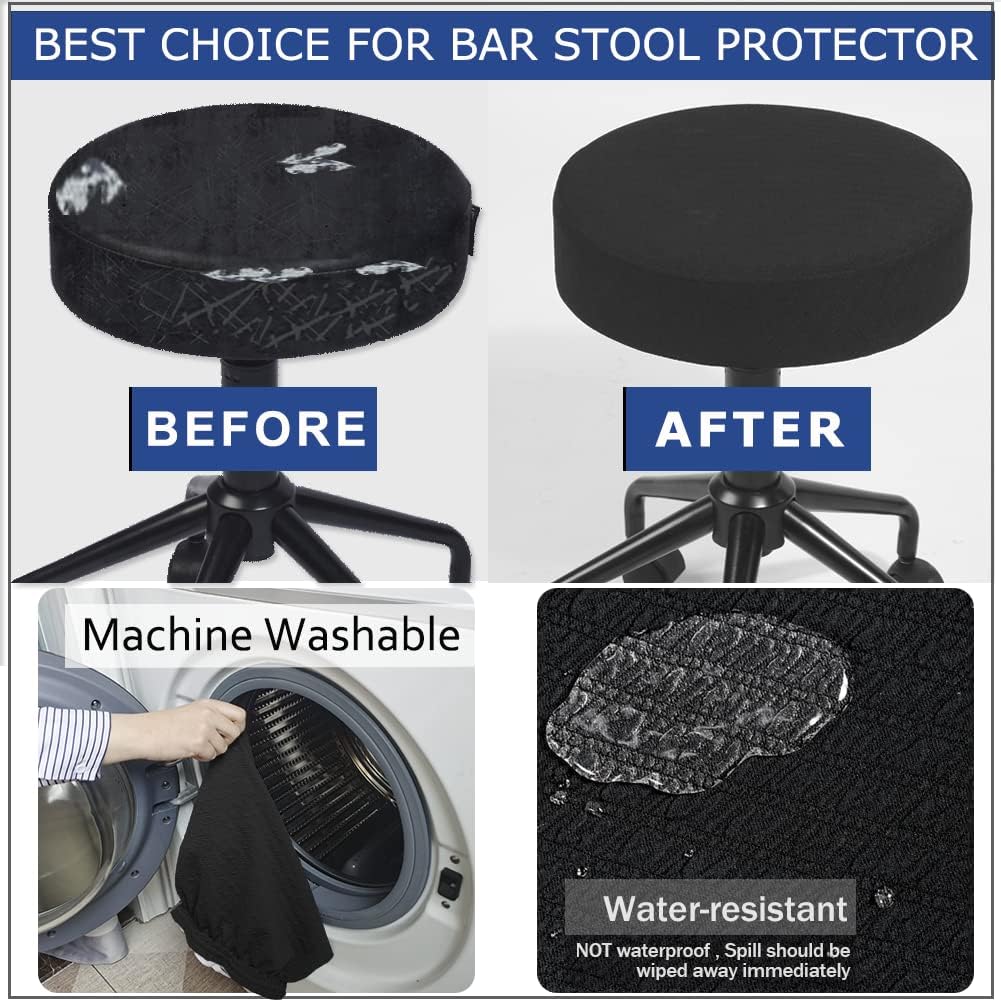 Bar Stool Covers, Luxury Fabric Dia.16-18" Round Crease-Resistant Stretchy Washable Jacquard Dustproof Stool Seat Slipcover, L-Black-1 Count