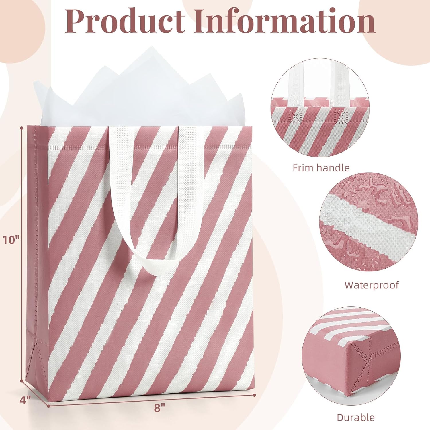 10" Gift Bags Medium Size 4 Pack - Includes Tissue Paper & Cards, Reusable Non-Woven Gift Bags with handles, Perfect for Birthday, Wedding, Baby Shower, Party, Holiday, 10" x 8" x 4"