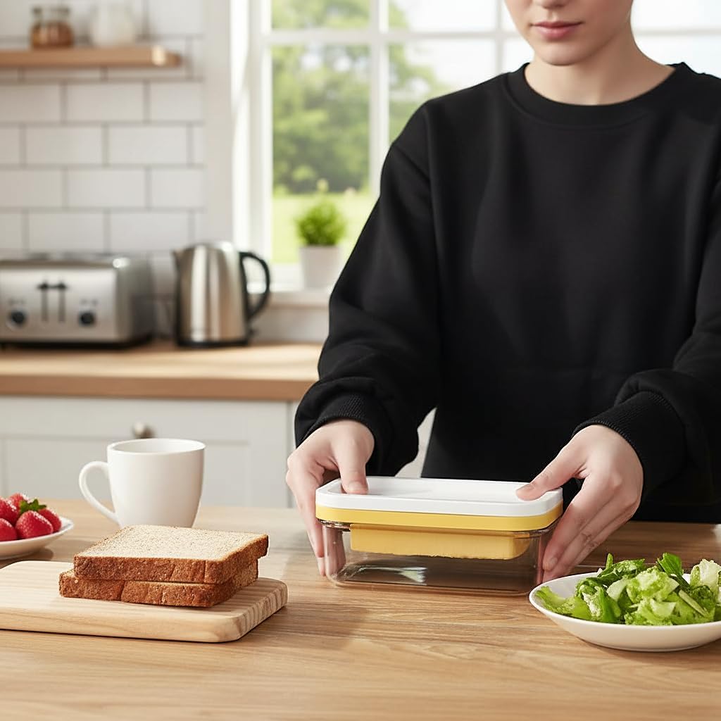 Butter Slicer Cutter with Storage Container, Stick Butter Dish with Lid for Fridge, Easy Cutting Two 4oz Sticks Not Airtight, Small
