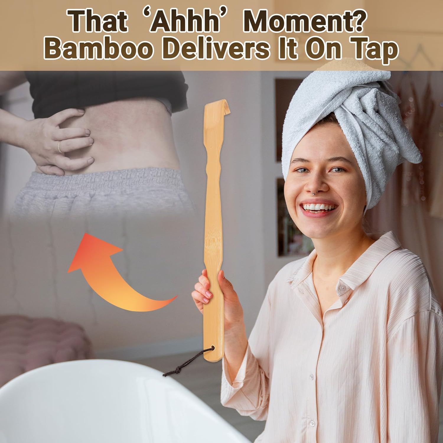 Wooden Bamboo Back Scratcher, 17" Natural Handmade Back Scratchers for Men and Women, New Upgraded Long Handle Back Massager, Relaxation Gifts for Mom and Dad