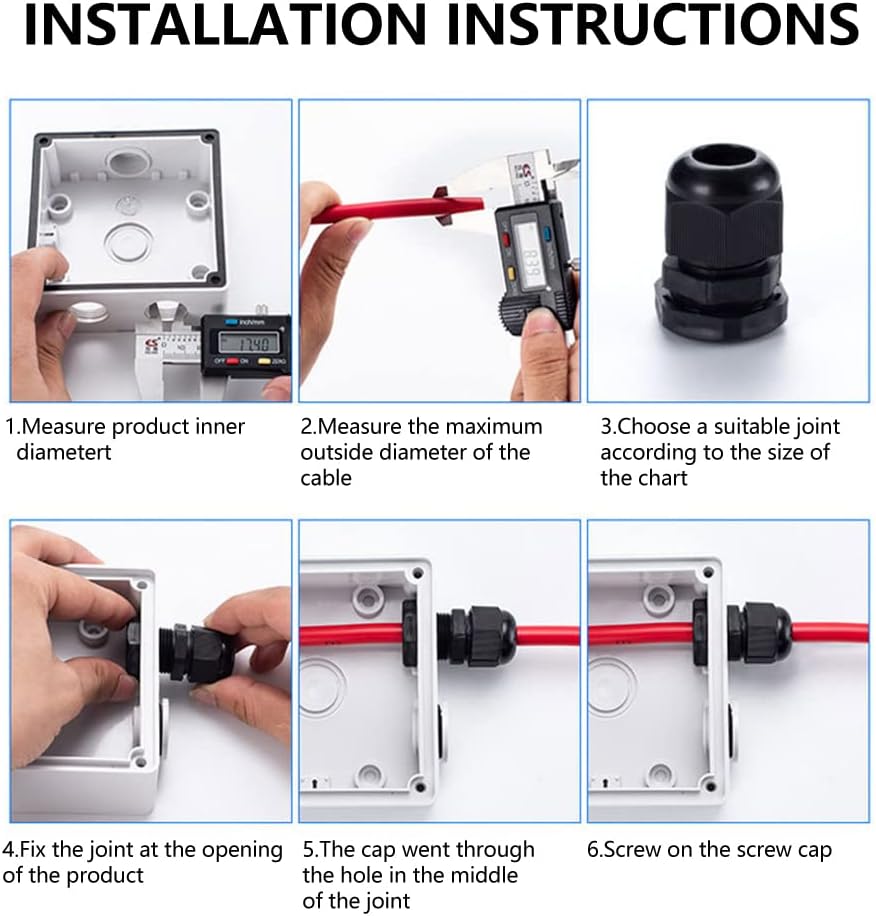 12 Pcs 1/2" NPT Cable Glands Nylon PA66, IP68 Waterproof Adjustable Power Strain Relief Cord Grips, Junction Box Wire Gland Grip Connectors with Gaskets and Locknut, Black