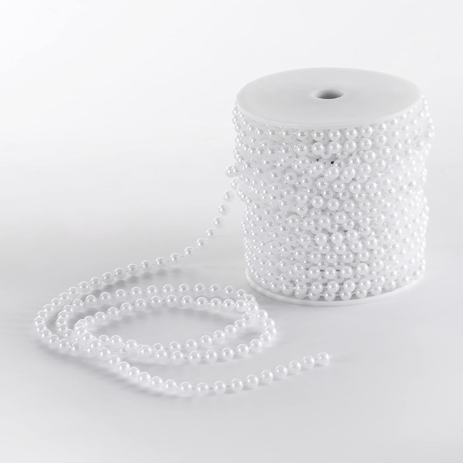 Craft String Pearls 6MM Pearl Bead, 66 Feet White Faux Pearl Garland Spool Roll Strand Wedding Party Decoration, Christmas Tree Decorations