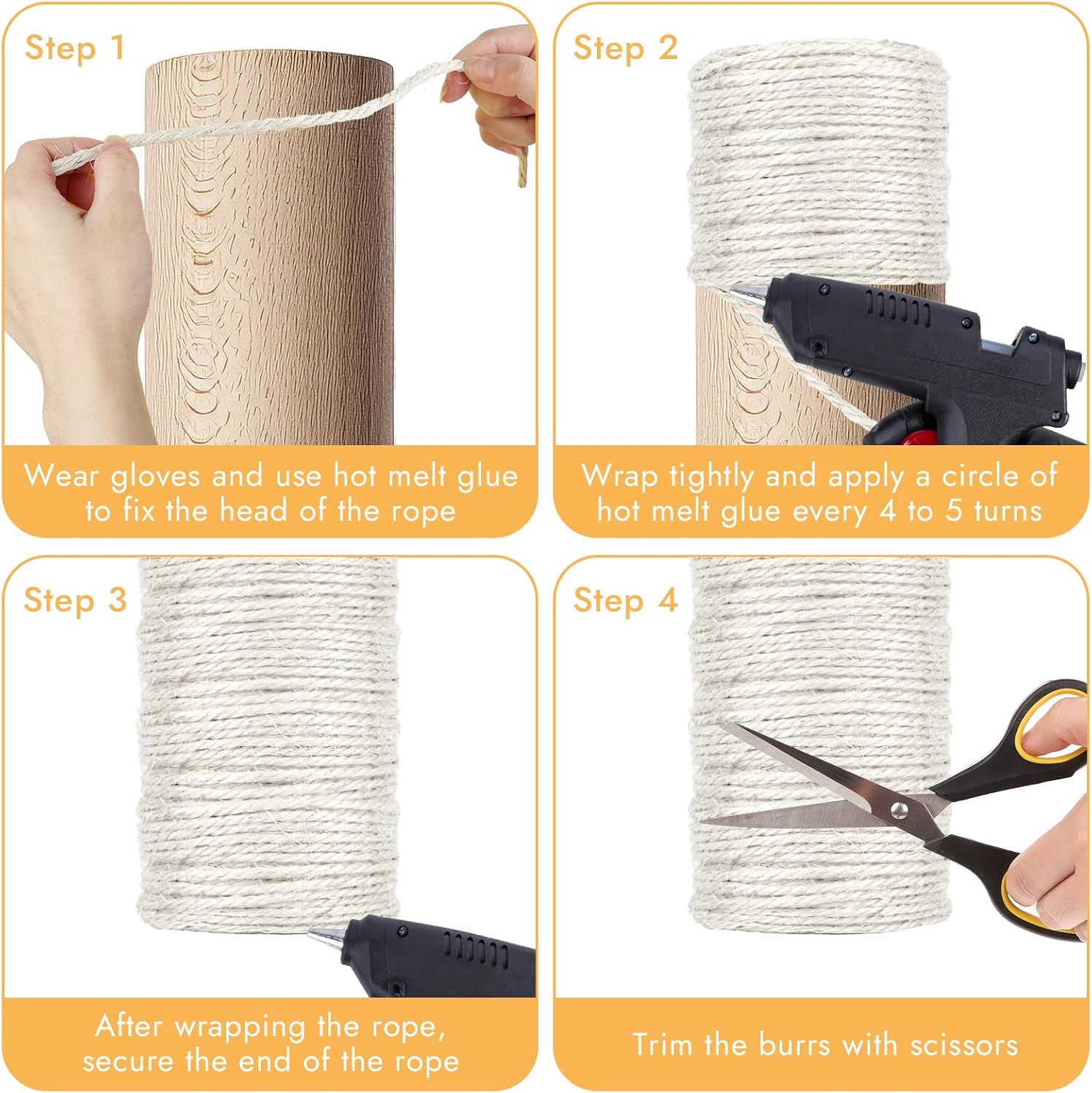 164 Feet Sisal Rope for Cat Scratching Post, 1/6 Inch Natural Cat Tree Rope, DIY Hemp Twine Rope for Repairing, Recovering Scratch Post Cats Tree Tower Replacement White