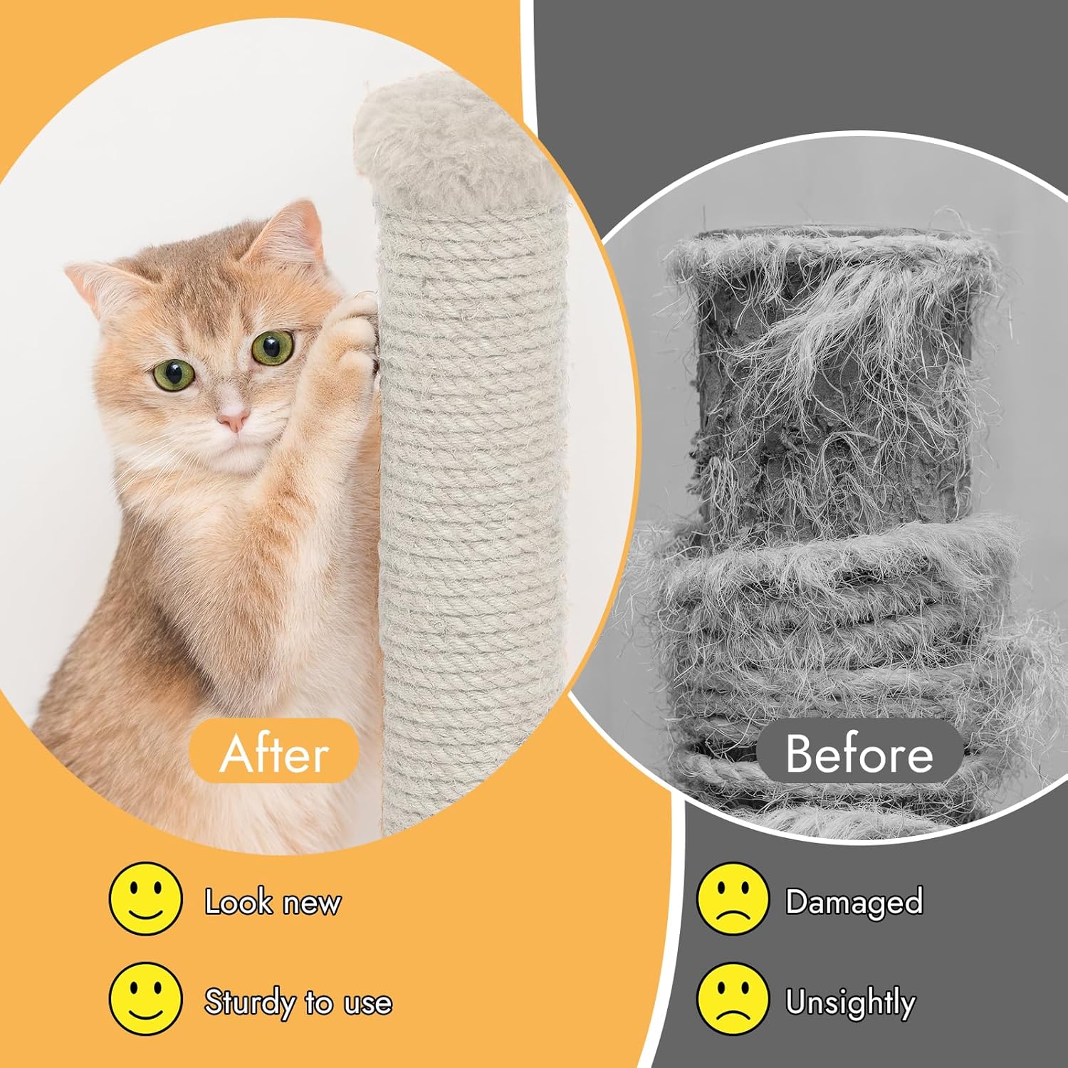 164 Feet Sisal Rope for Cat Scratching Post, 1/6 Inch Natural Cat Tree Rope, DIY Hemp Twine Rope for Repairing, Recovering Scratch Post Cats Tree Tower Replacement White