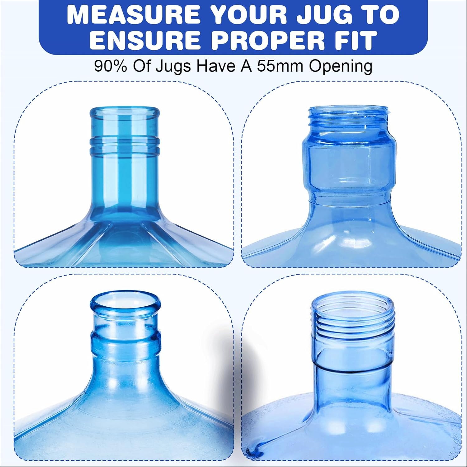 5 Pack 5 Gallon Water Jug Cap,Silicone Reusable Replacement Cap, Non Spill Bottle Caps for 55mm Bottle Water Dispenser Caps