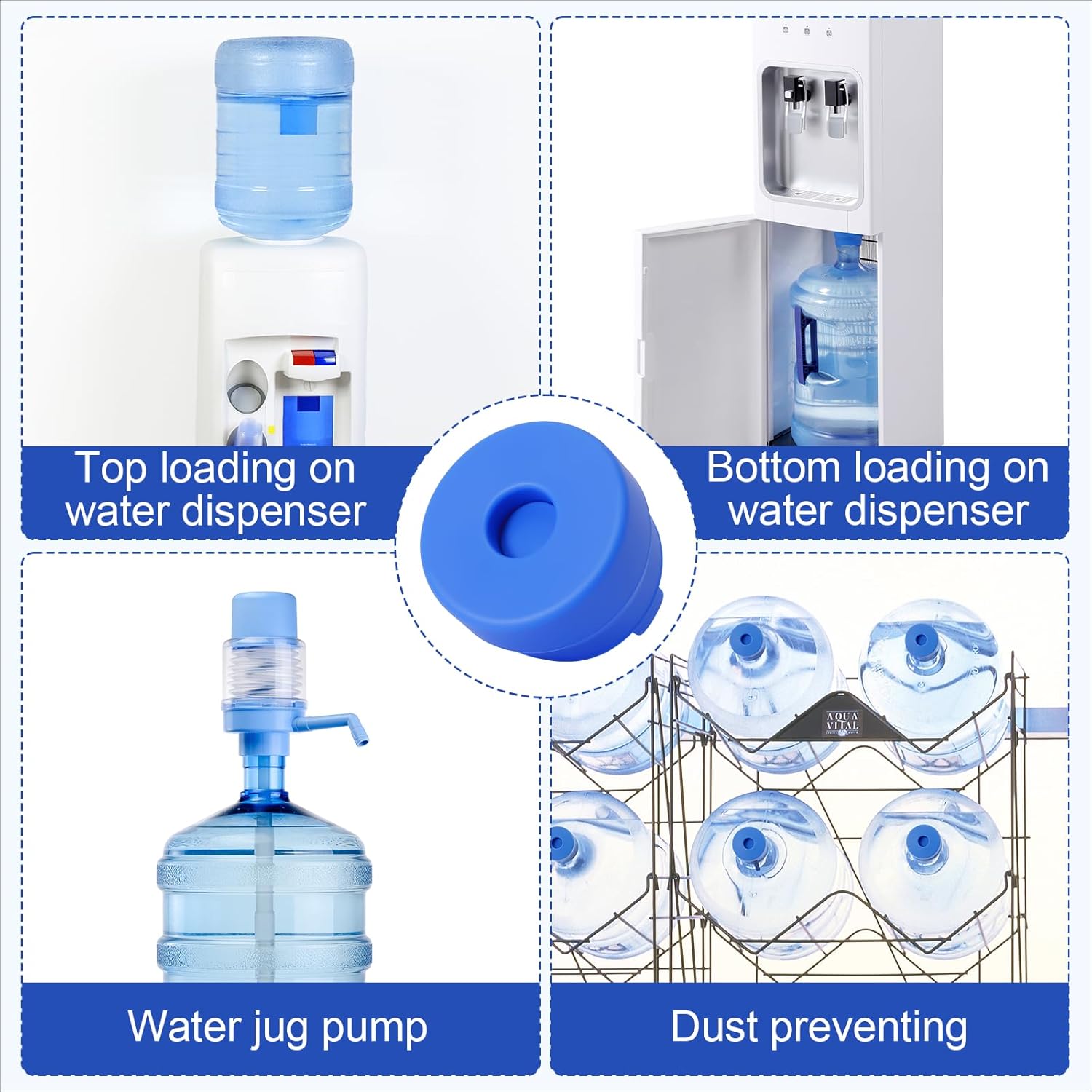 5 Pack 5 Gallon Water Jug Cap,Silicone Reusable Replacement Cap, Non Spill Bottle Caps for 55mm Bottle Water Dispenser Caps