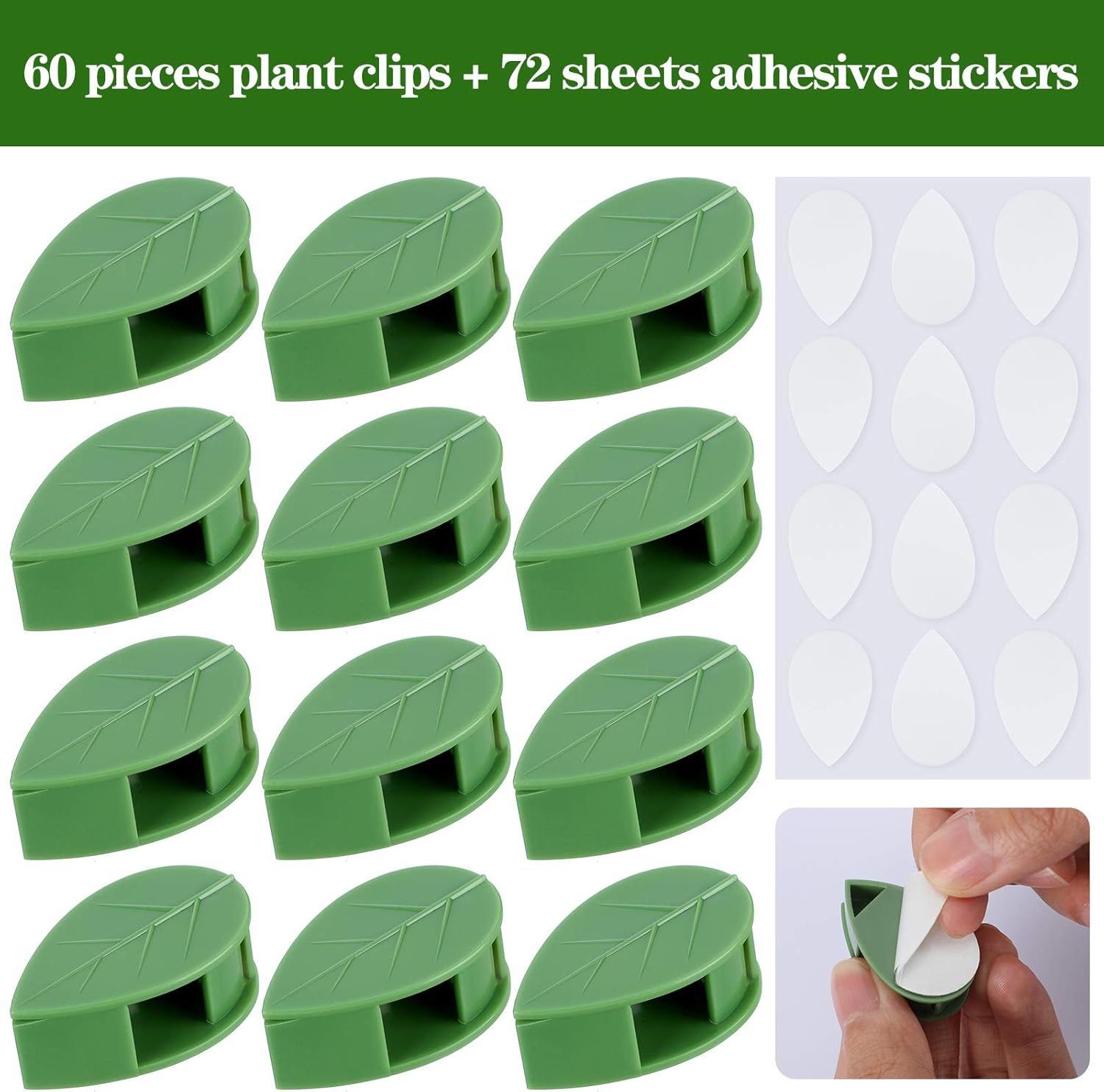 60 Pieces Plant Climbing Wall Fixture Clips with 72 Pieces Acrylic Adhesive Sticker Leaf Fixer Invisible Wall Vines Fixing Clips Hook Plant Vine Traction for Indoor Outdoor Decoration