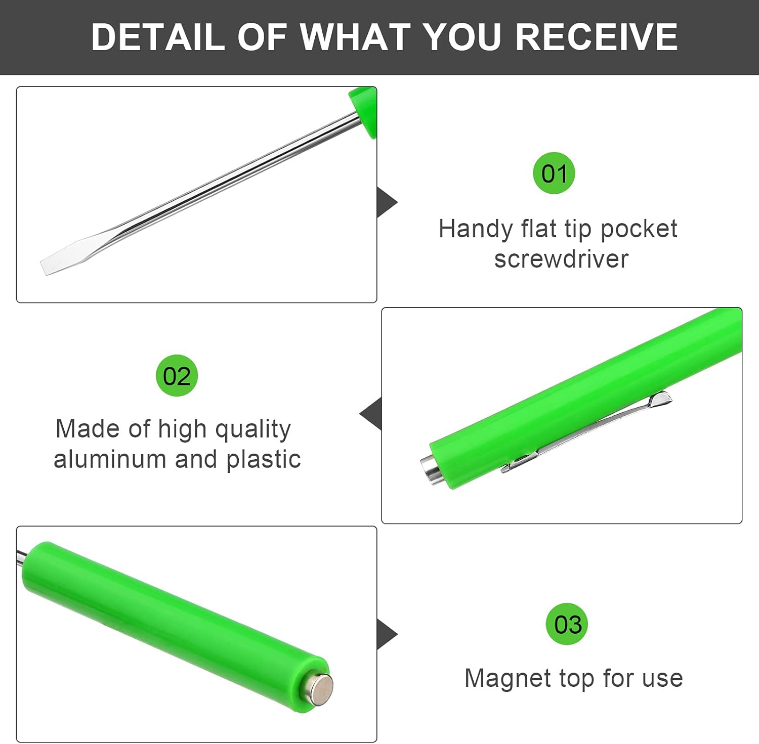 10 Pieces Pocket Screwdriver Mini Tops and Pocket Clips Magnetic Slotted Small Screw Driver with a Single Blade Head for Mechanical, Electrician Green