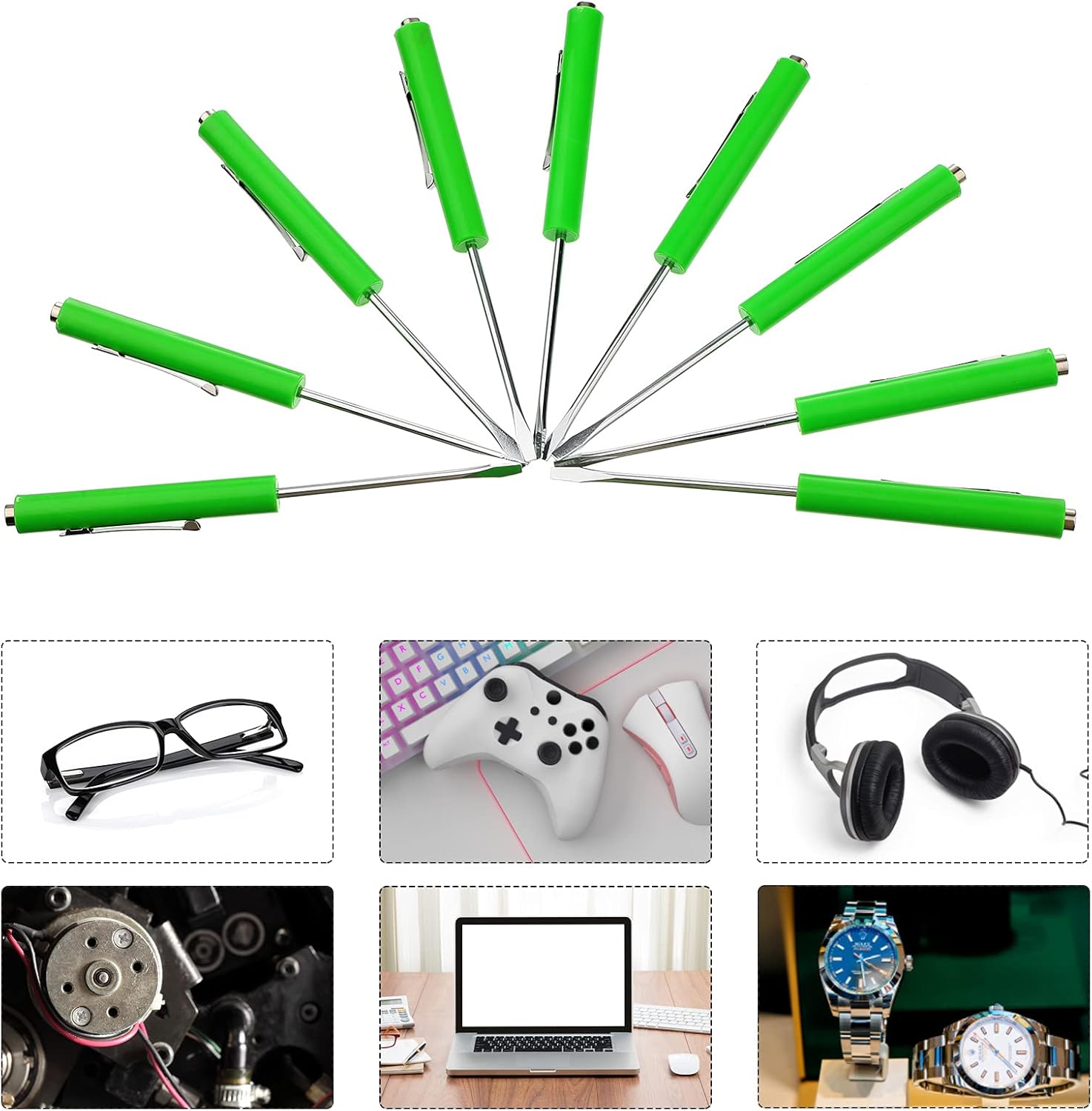 10 Pieces Pocket Screwdriver Mini Tops and Pocket Clips Magnetic Slotted Small Screw Driver with a Single Blade Head for Mechanical, Electrician Green