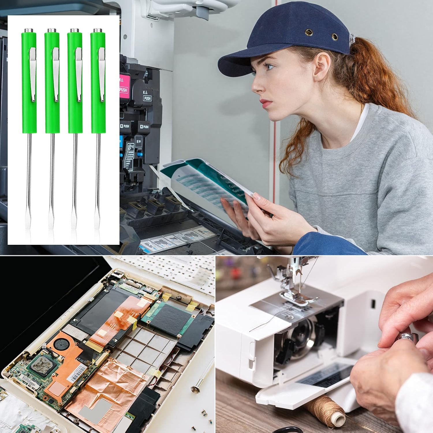10 Pieces Pocket Screwdriver Mini Tops and Pocket Clips Magnetic Slotted Small Screw Driver with a Single Blade Head for Mechanical, Electrician Green