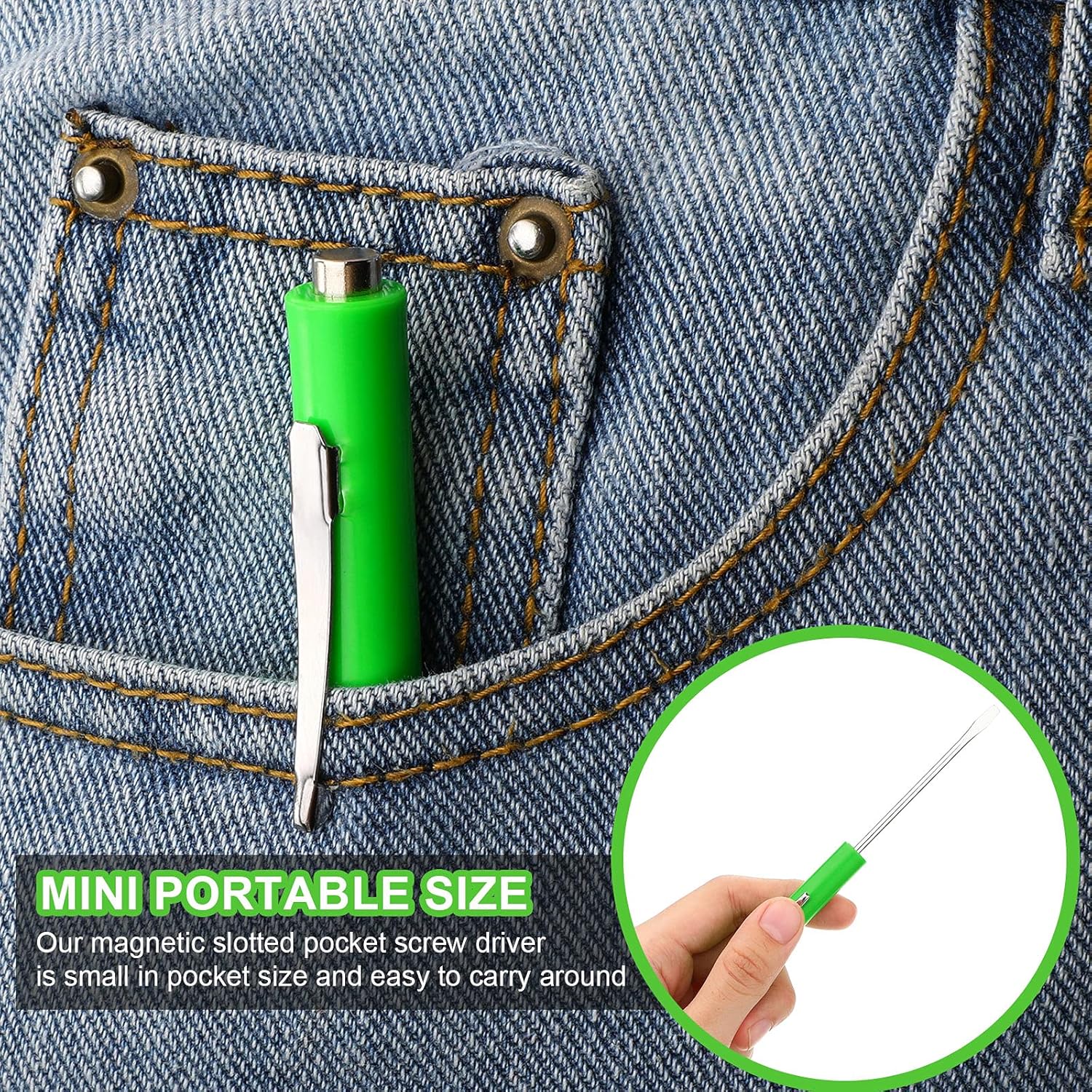 10 Pieces Pocket Screwdriver Mini Tops and Pocket Clips Magnetic Slotted Small Screw Driver with a Single Blade Head for Mechanical, Electrician Green