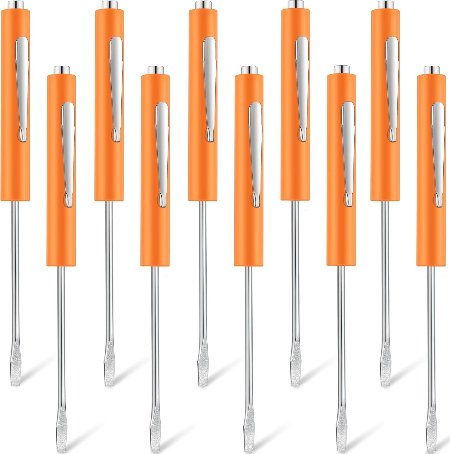 10 Pieces Pocket Screwdriver Mini Tops and Pocket Clips Magnetic Slotted Small Screw Driver with a Single Blade Head for Mechanical, Electrician Orange
