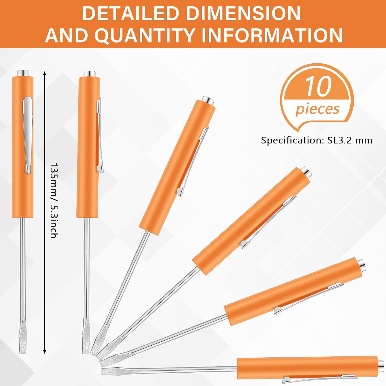 10 Pieces Pocket Screwdriver Mini Tops and Pocket Clips Magnetic Slotted Small Screw Driver with a Single Blade Head for Mechanical, Electrician Orange