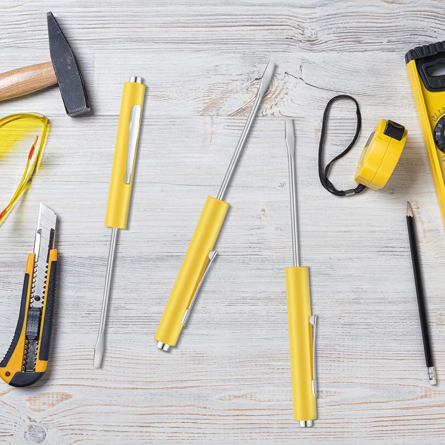 10 Pieces Pocket Screwdriver Mini Tops and Pocket Clips Magnetic Slotted Small Screw Driver with a Single Blade Head for Mechanical, Electrician Yellow