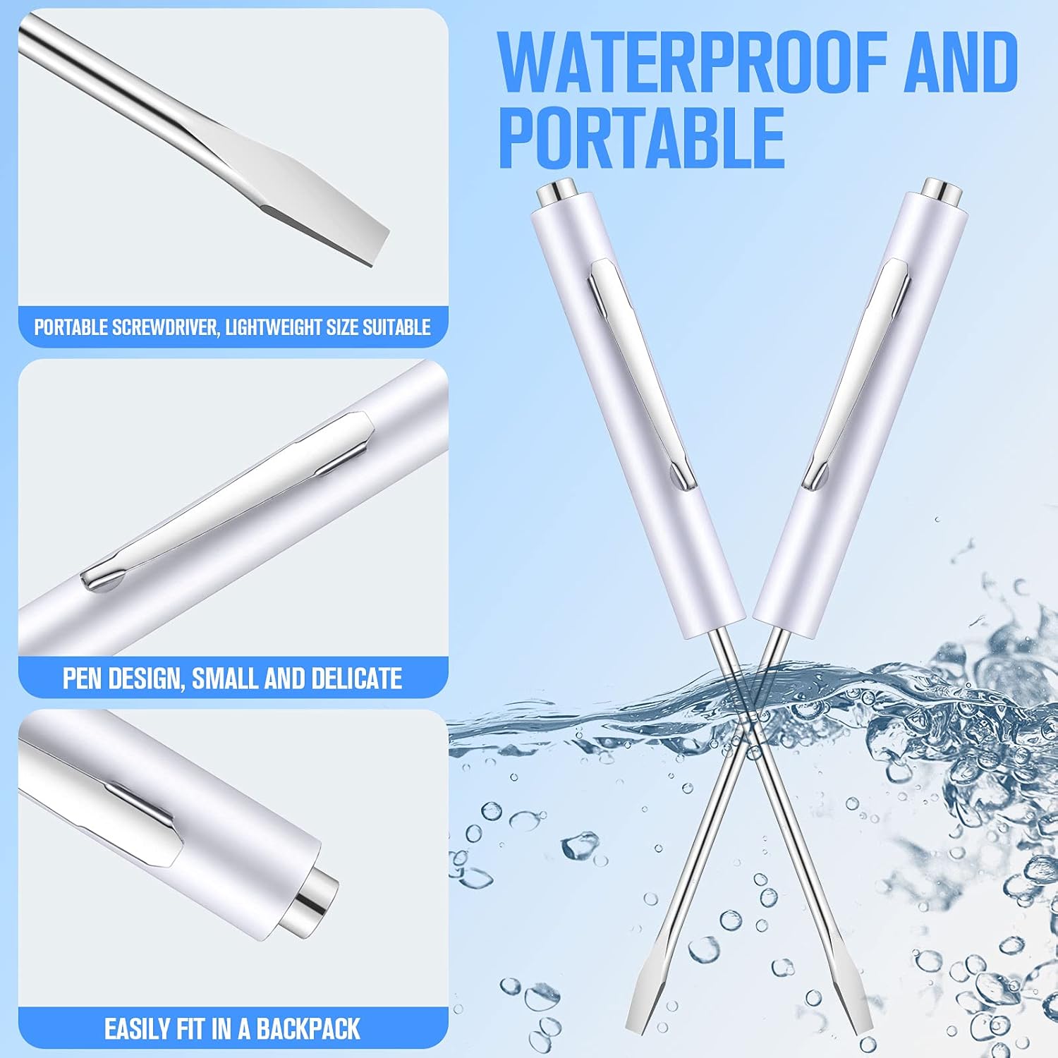 10 Pieces Pocket Screwdriver Mini Tops and Pocket Clips Magnetic Slotted Small Screw Driver with a Single Blade Head for Mechanical, Electrician White