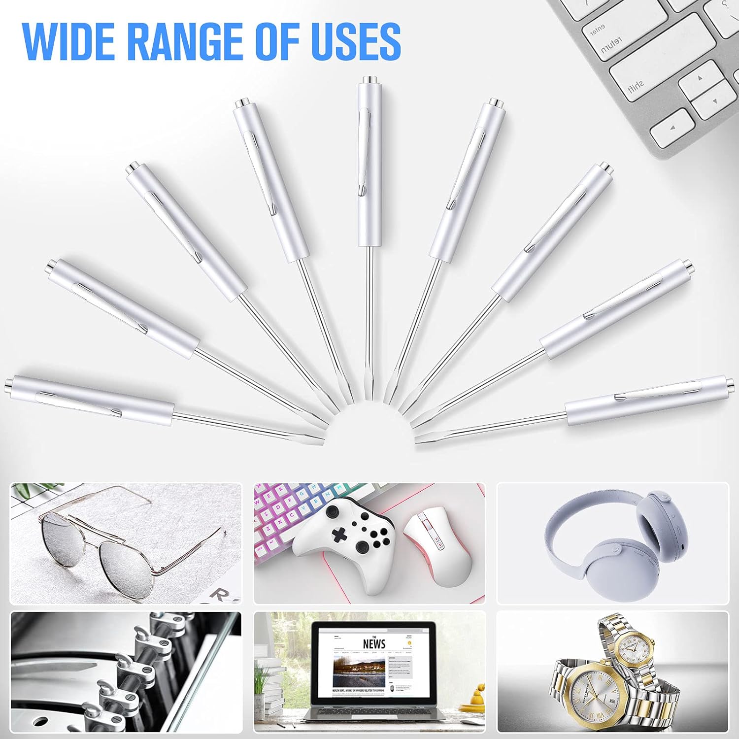 10 Pieces Pocket Screwdriver Mini Tops and Pocket Clips Magnetic Slotted Small Screw Driver with a Single Blade Head for Mechanical, Electrician White