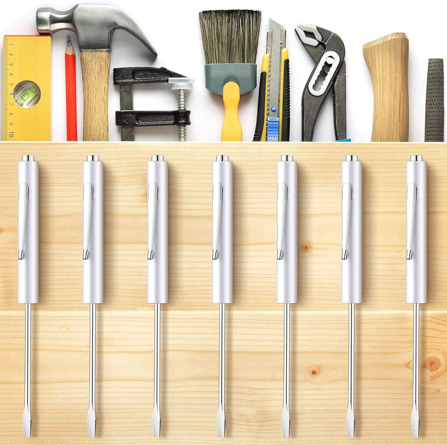 10 Pieces Pocket Screwdriver Mini Tops and Pocket Clips Magnetic Slotted Small Screw Driver with a Single Blade Head for Mechanical, Electrician White