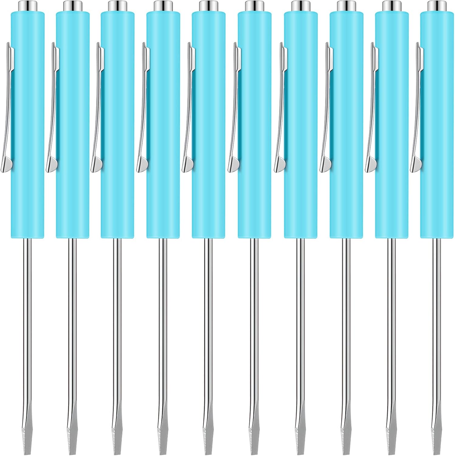 10 Pieces Pocket Screwdriver Mini Tops and Pocket Clips Magnetic Slotted Small Screw Driver with a Single Blade Head for Mechanical, Electrician Light Blue