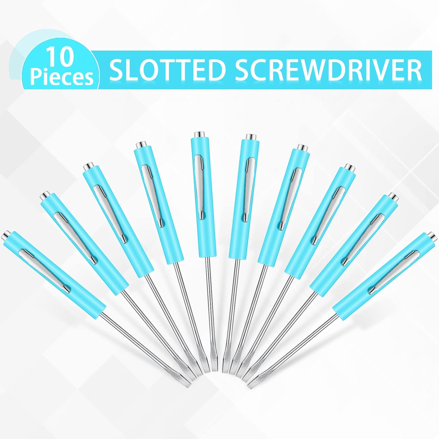 10 Pieces Pocket Screwdriver Mini Tops and Pocket Clips Magnetic Slotted Small Screw Driver with a Single Blade Head for Mechanical, Electrician Light Blue