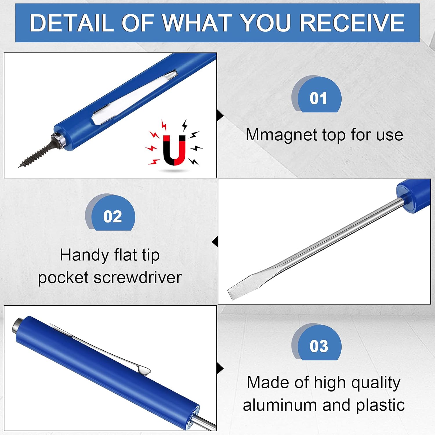 10 Pieces Pocket Screwdriver Mini Tops and Pocket Clips Magnetic Slotted Small Screw Driver with a Single Blade Head for Mechanical, Electrician Blue