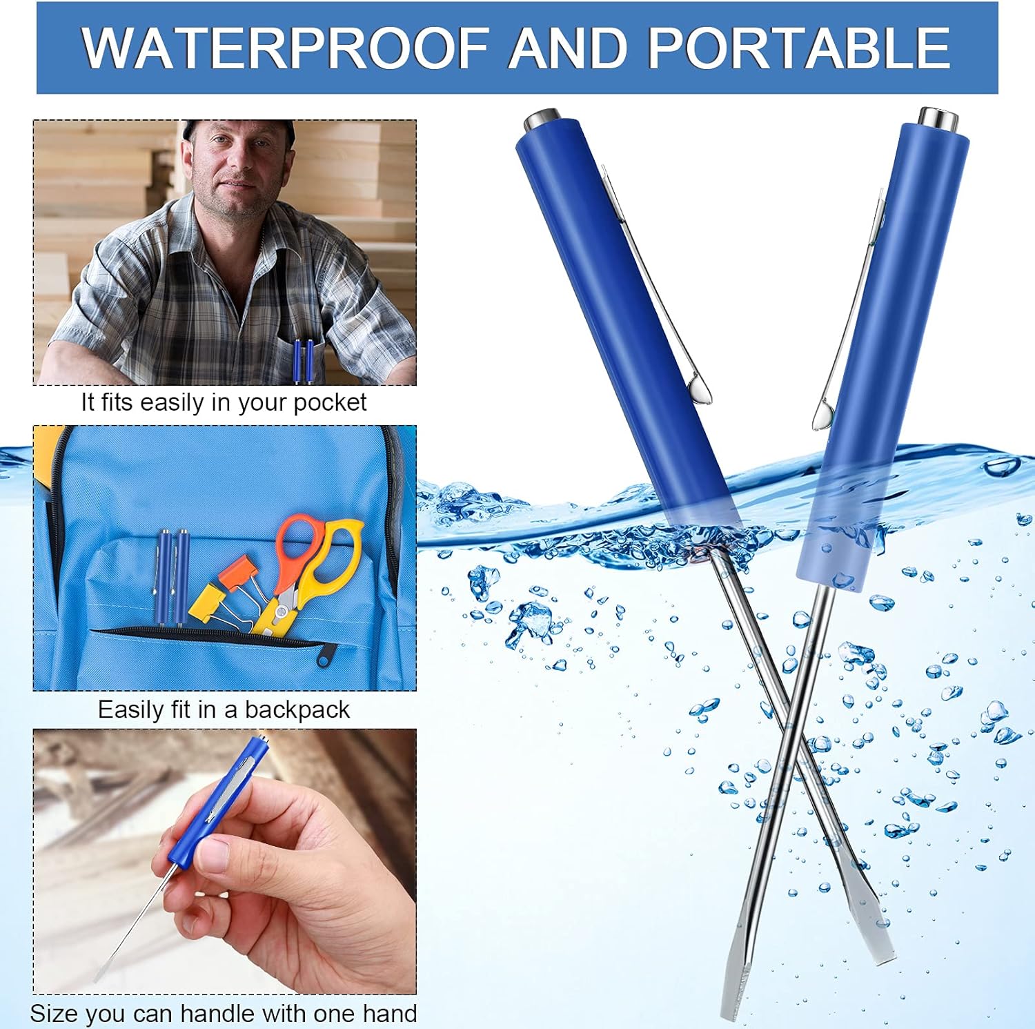 10 Pieces Pocket Screwdriver Mini Tops and Pocket Clips Magnetic Slotted Small Screw Driver with a Single Blade Head for Mechanical, Electrician Blue